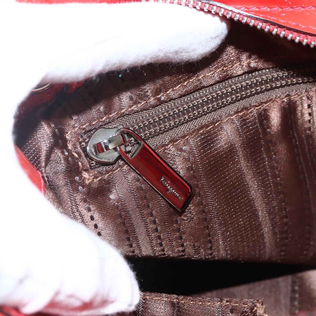 Salvatore Ferragamo Gancini Hand Bag Enamel 2way Red Silver Auth kk576