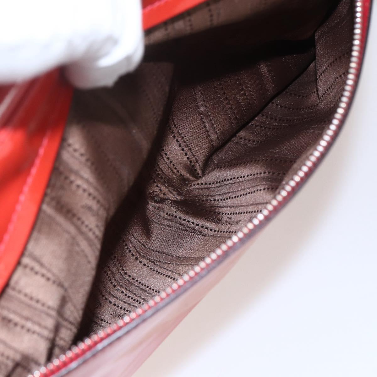 Salvatore Ferragamo Gancini Hand Bag Enamel 2way Red Silver Auth kk576