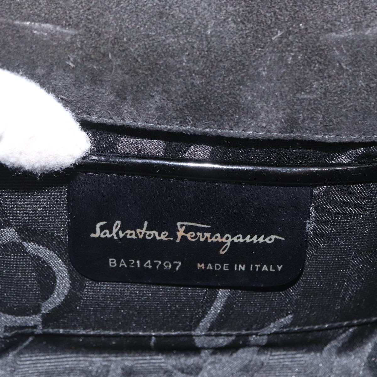 Salvatore Ferragamo Gancini Shoulder Bag Enamel Black Gold Auth kk580