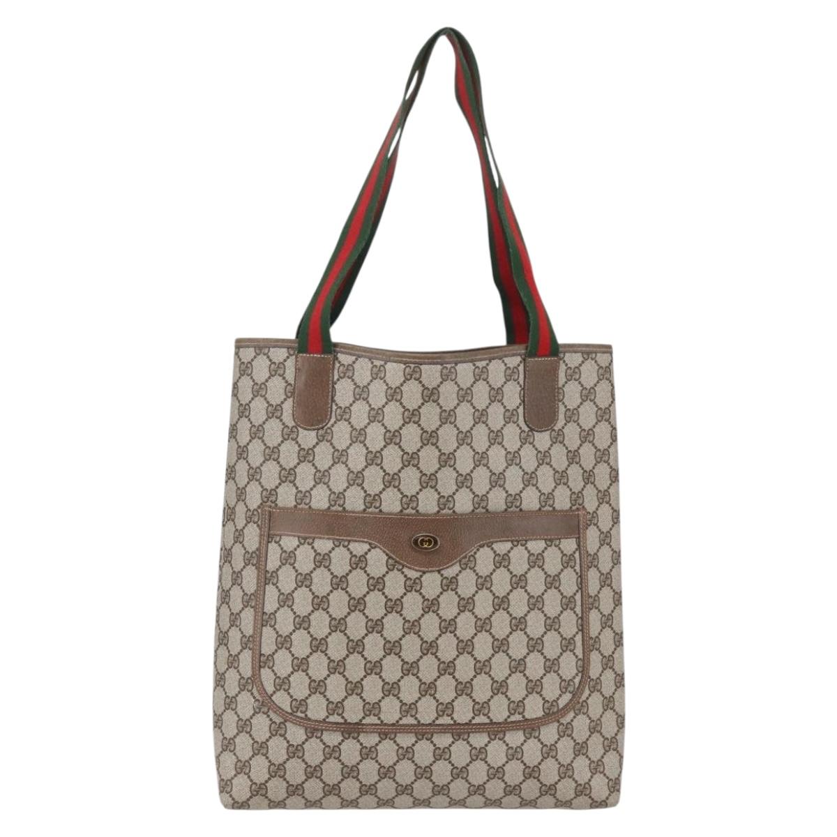 GUCCI GG Supreme Web Sherry Line Tote Bag PVC Beige 41 004 4465 Auth kk582