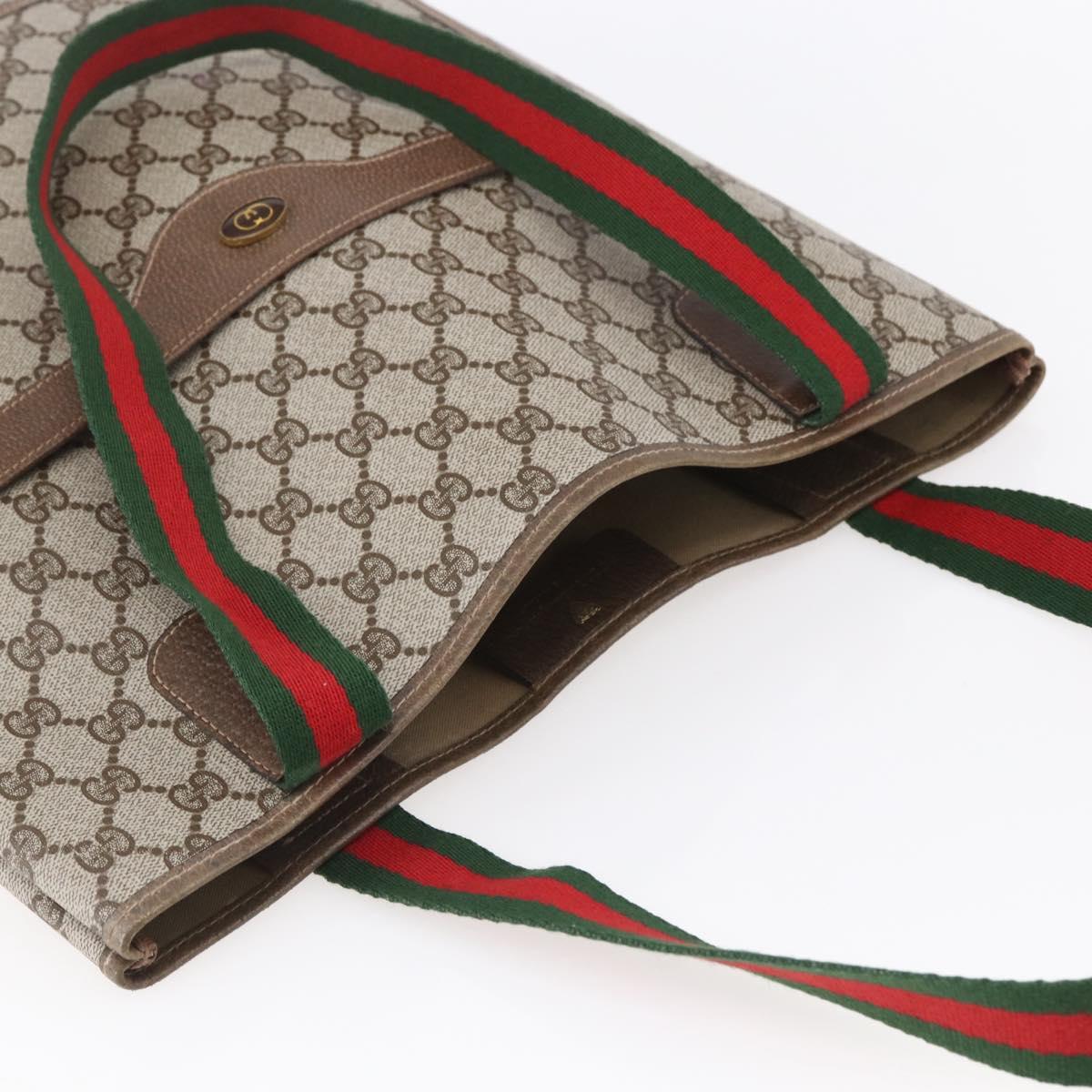 GUCCI GG Supreme Web Sherry Line Tote Bag PVC Beige 41 004 4465 Auth kk582