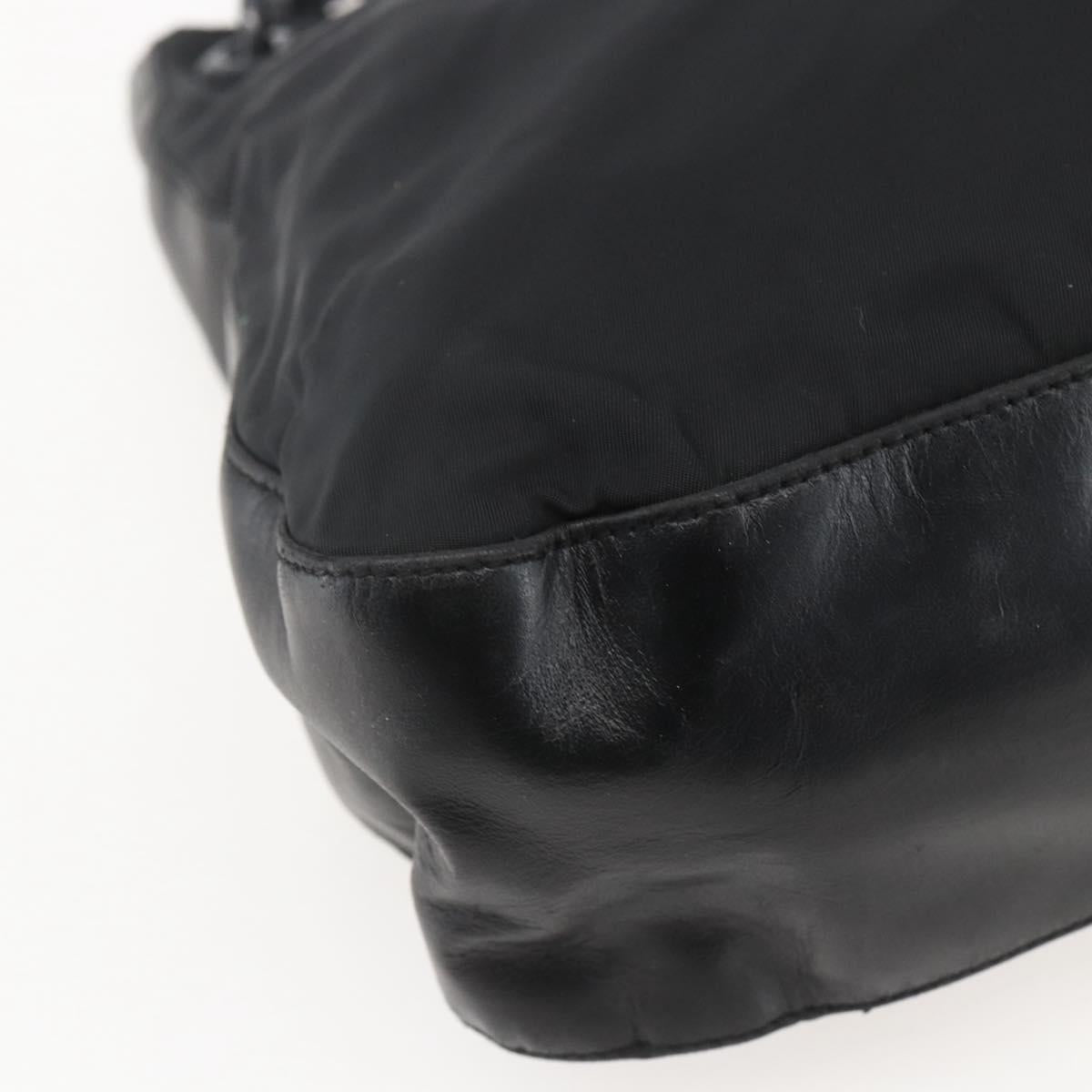 PRADA Chain Shoulder Bag Nylon Black Silver Auth kk583