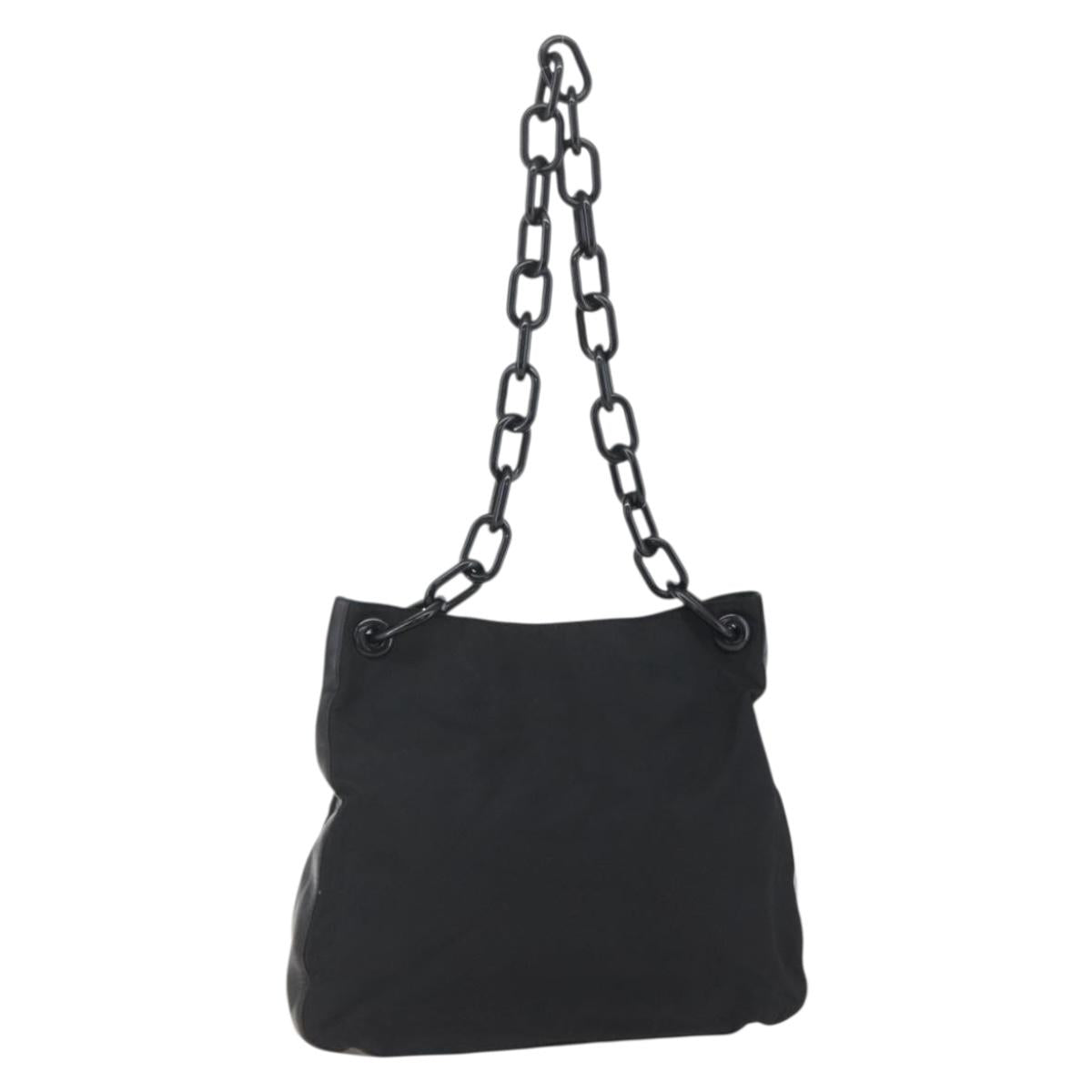PRADA Chain Shoulder Bag Nylon Black Silver Auth kk583