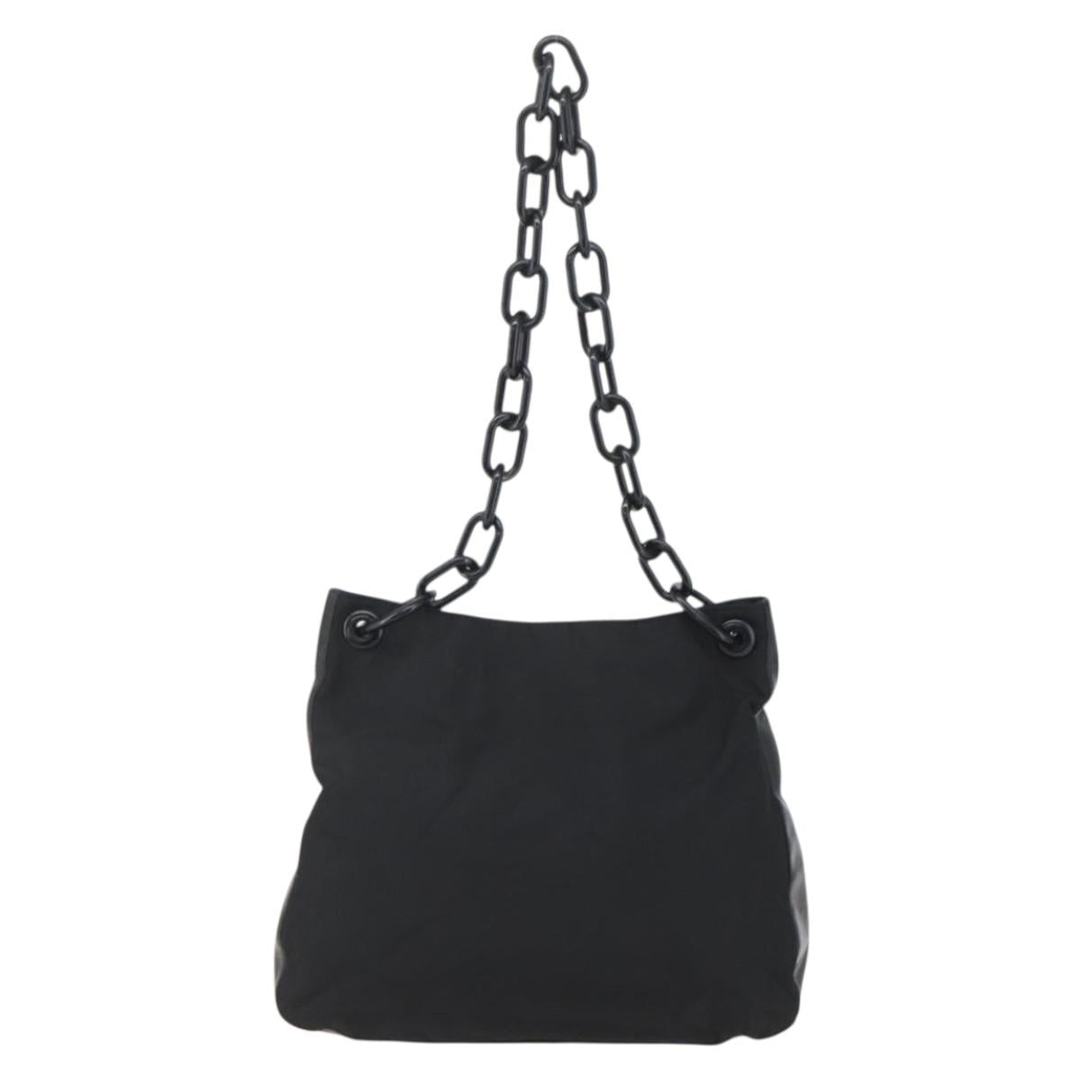 PRADA Chain Shoulder Bag Nylon Black Silver Auth kk583