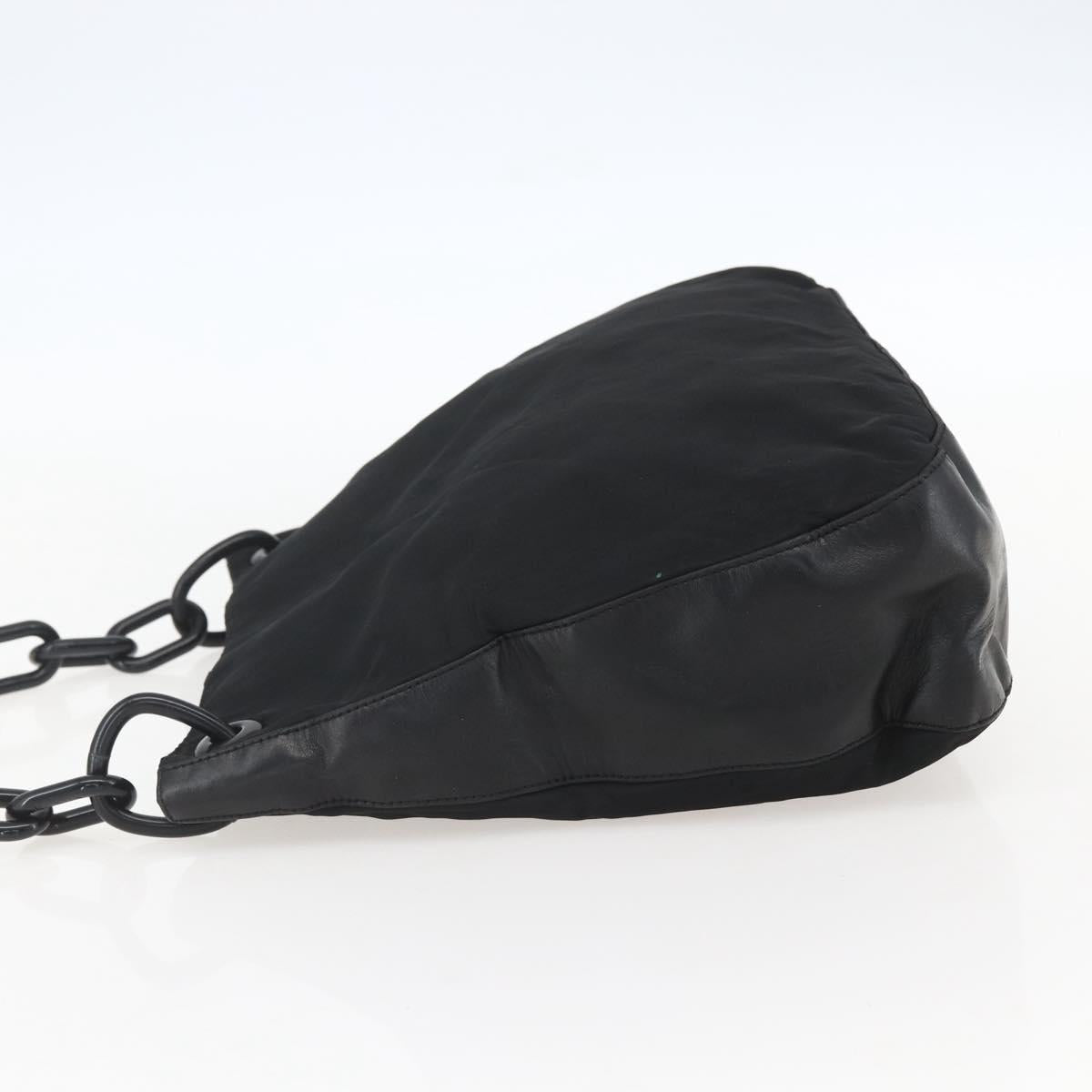 PRADA Chain Shoulder Bag Nylon Black Silver Auth kk583