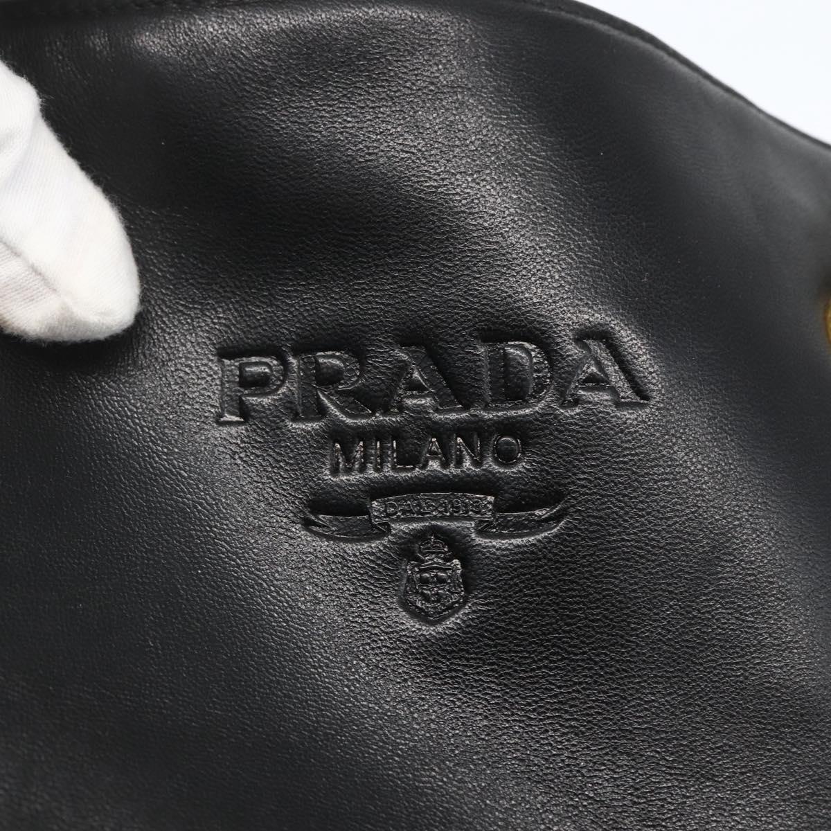 PRADA Chain Tote Bag Leather Black Gold Auth kk585