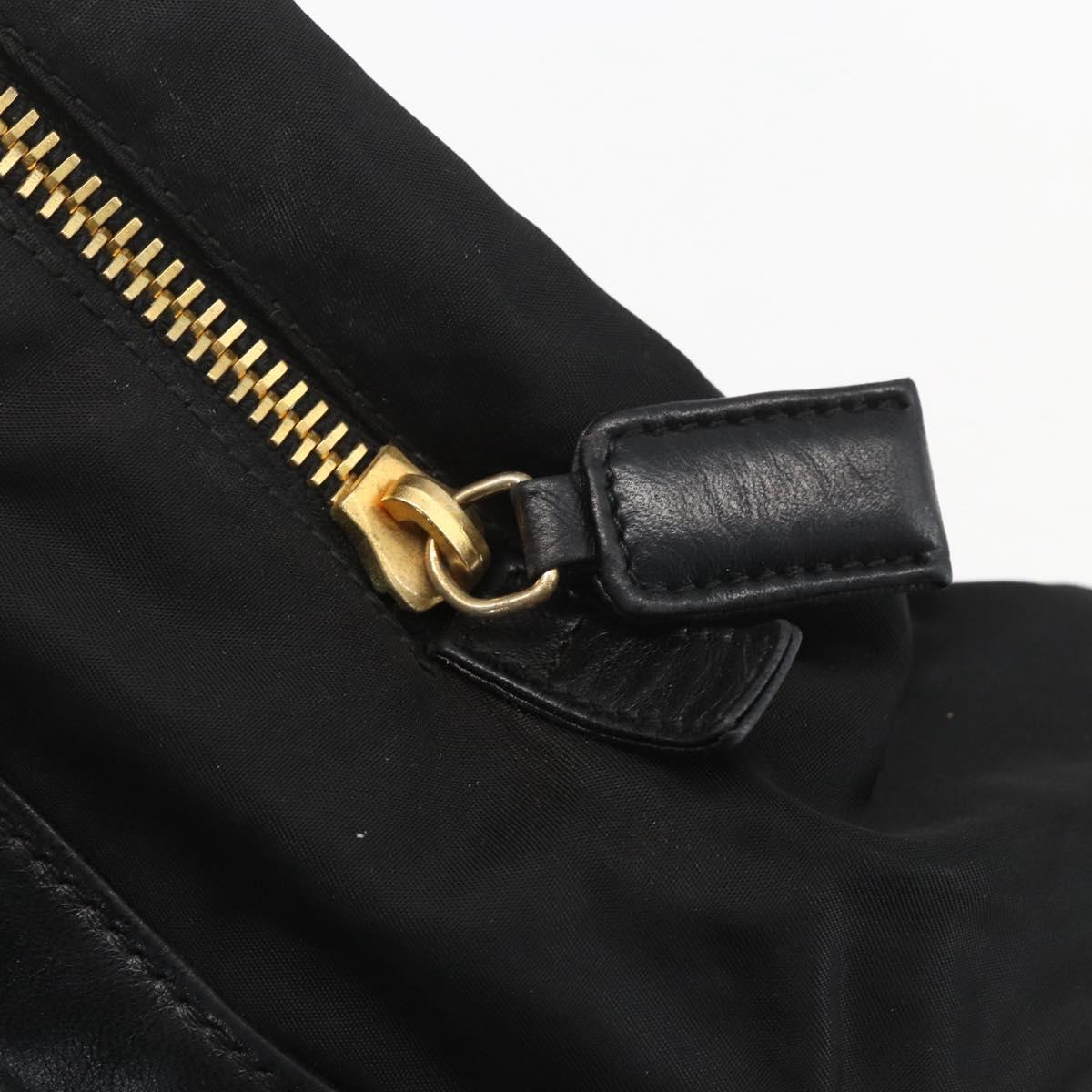 PRADA Chain Tote Bag Leather Black Gold Auth kk585