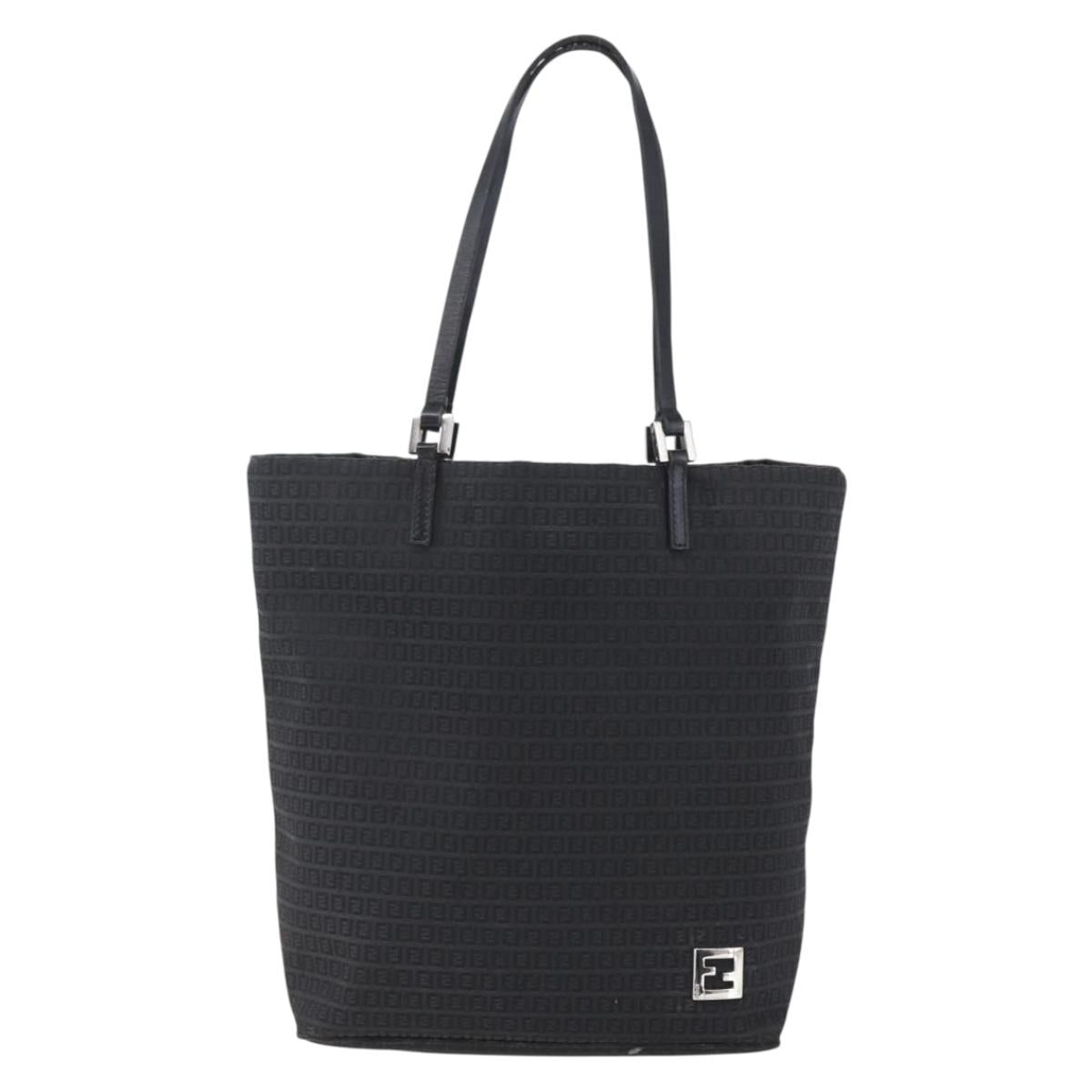 FENDI Zucchino Canvas Tote Bag Black Silver Auth kk586