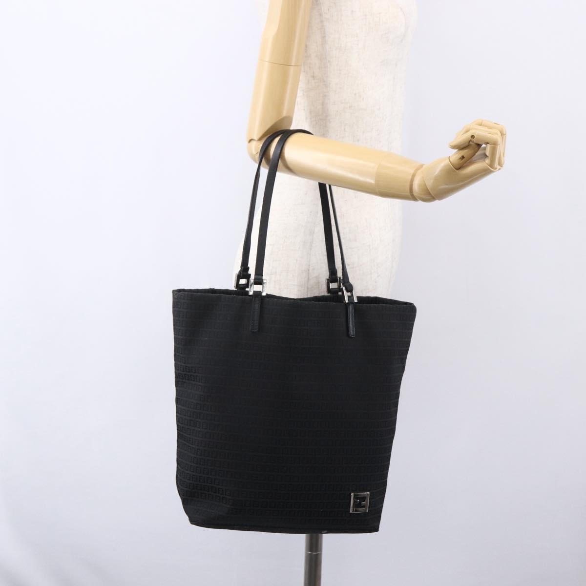 FENDI Zucchino Canvas Tote Bag Black Silver Auth kk586