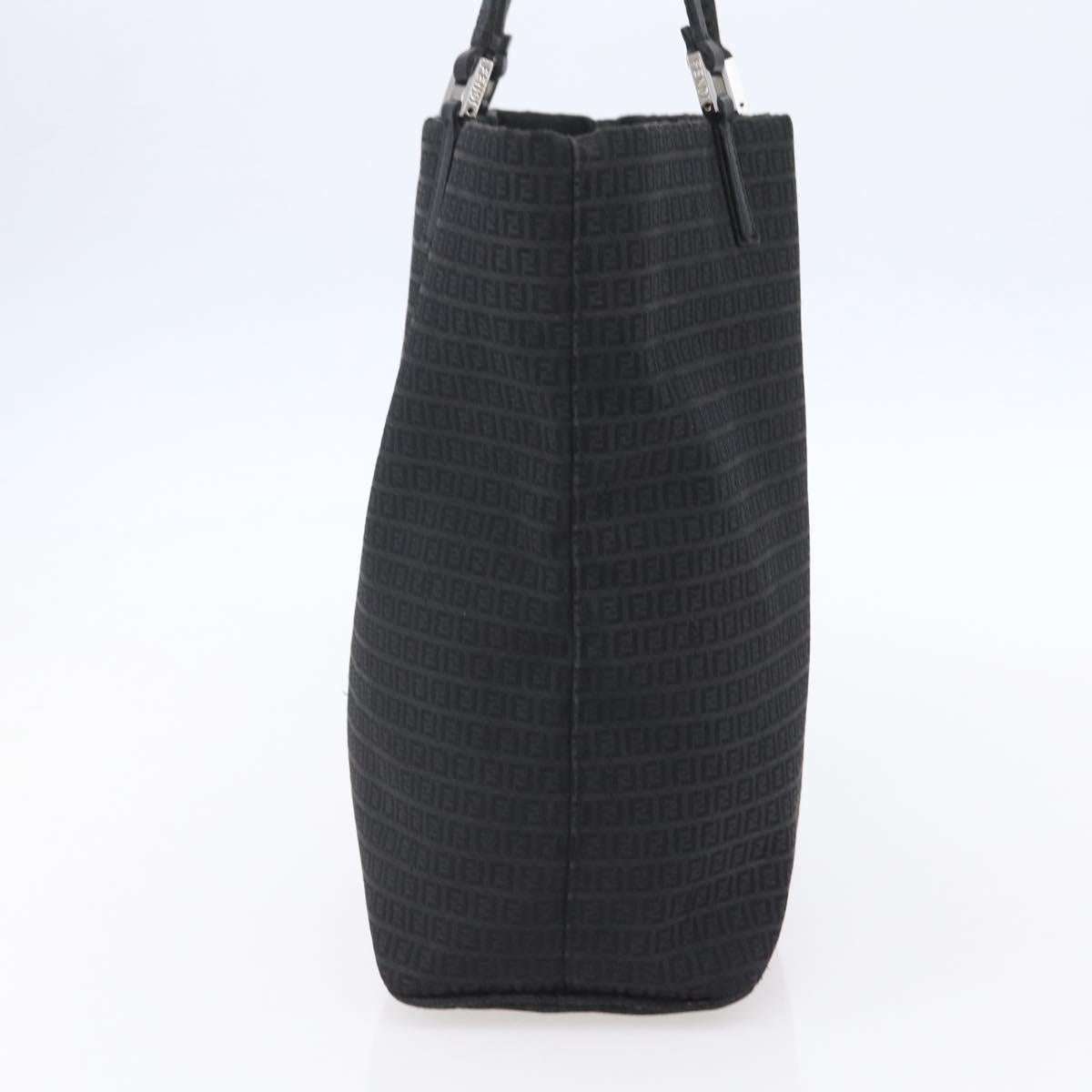 FENDI Zucchino Canvas Tote Bag Black Silver Auth kk586