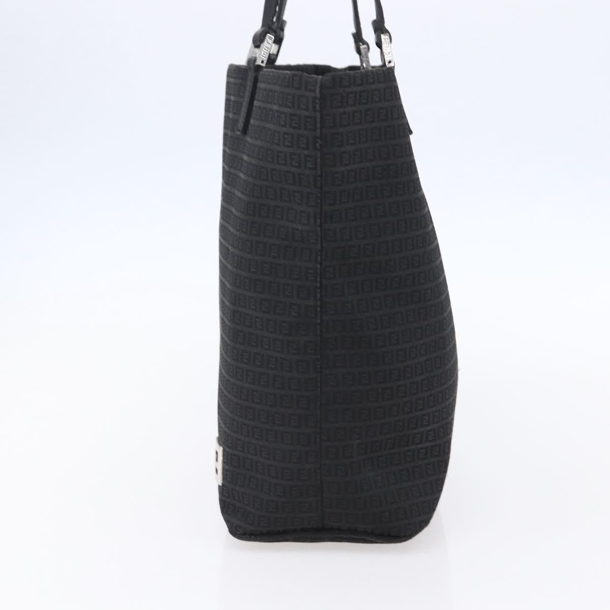 FENDI Zucchino Canvas Tote Bag Black Silver Auth kk586