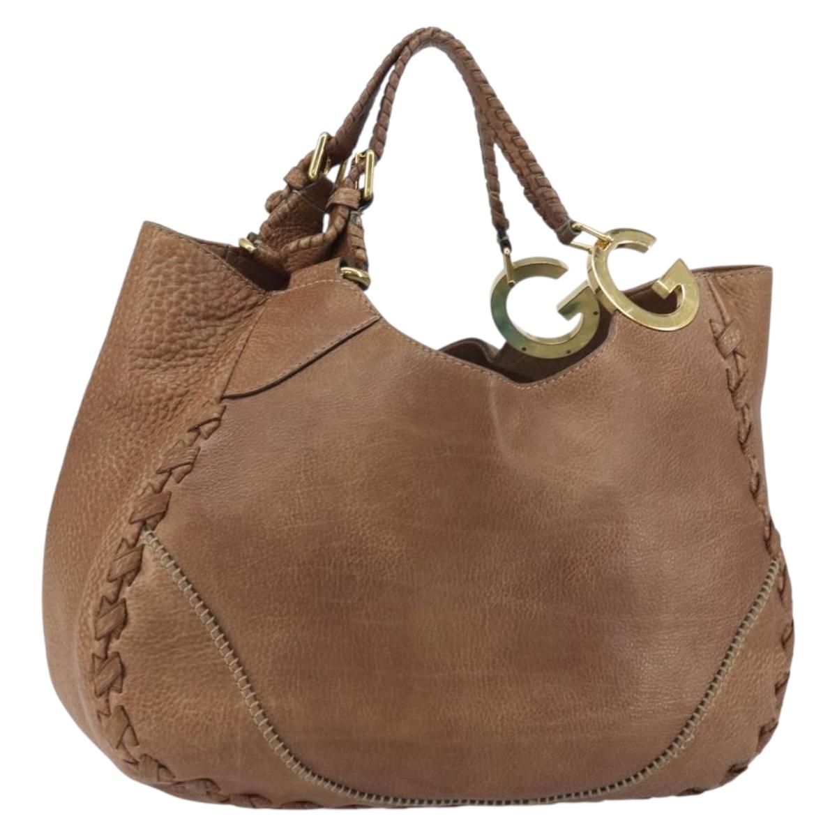 GUCCI Charlotte Hand Bag Leather Brown Gold 218782 Auth kk588