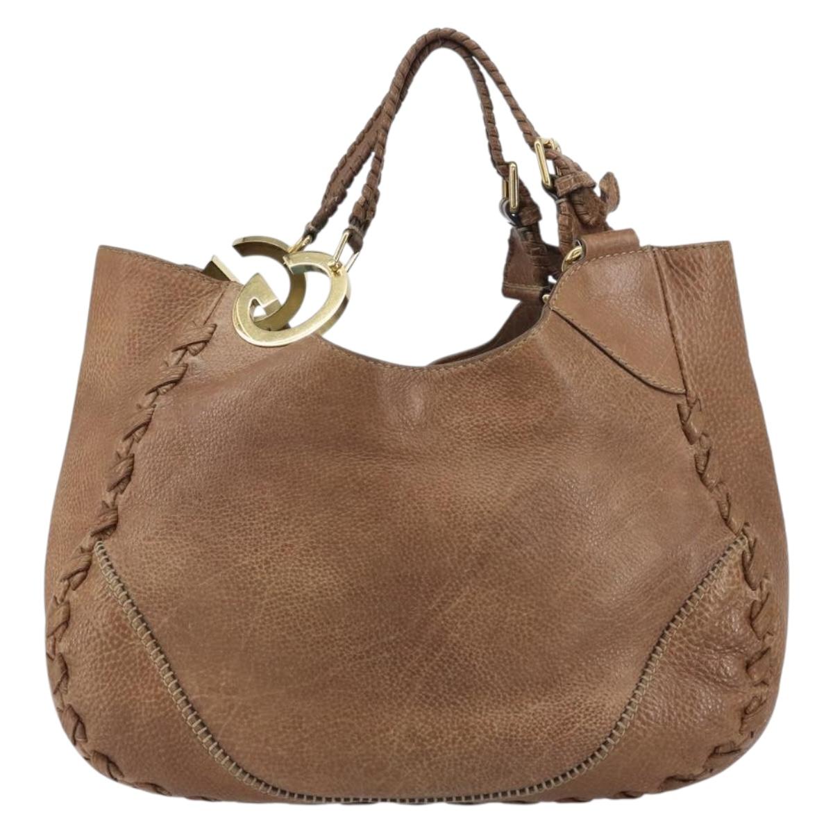 GUCCI Charlotte Hand Bag Leather Brown Gold 218782 Auth kk588