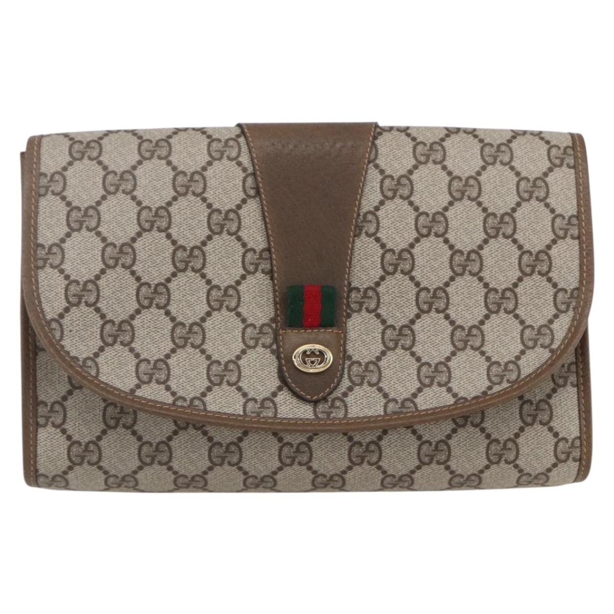 GUCCI GG Supreme Web Sherry Line Clutch Bag PVC Red Beige 89 01 030 Auth kk591