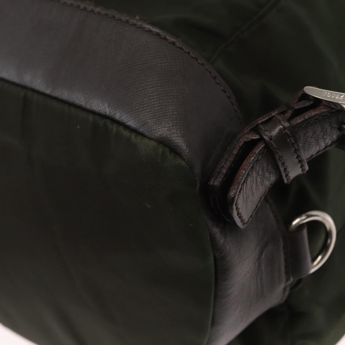 PRADA Backpack Nylon Khaki Silver Auth kk592