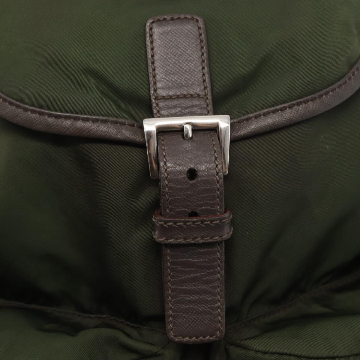 PRADA Backpack Nylon Khaki Silver Auth kk592