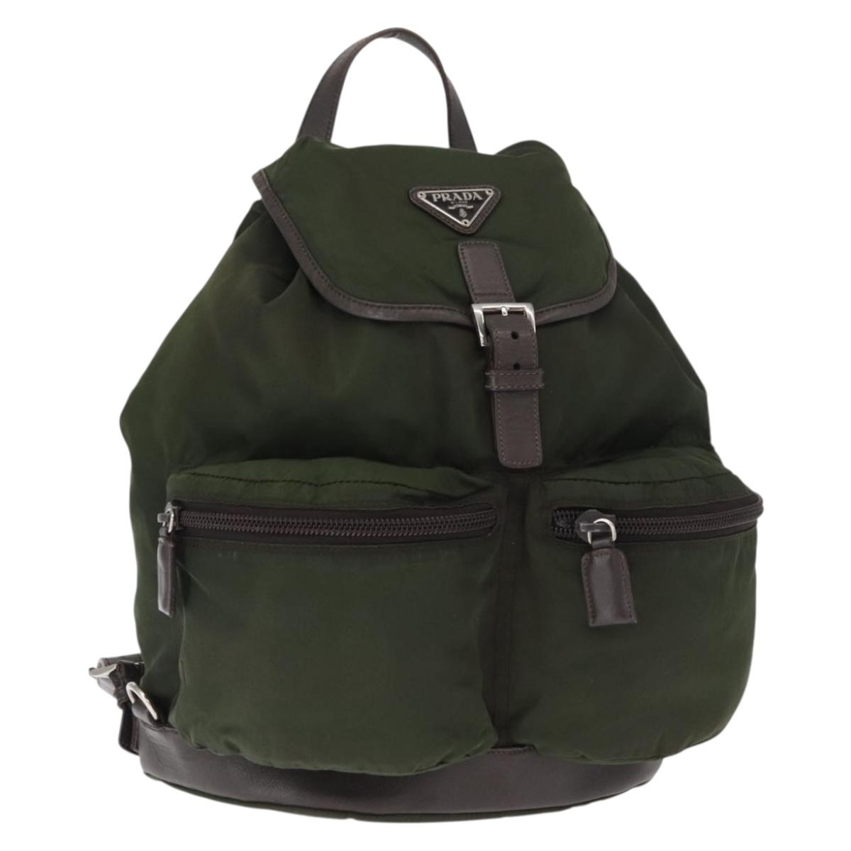 PRADA Backpack Nylon Khaki Silver Auth kk592