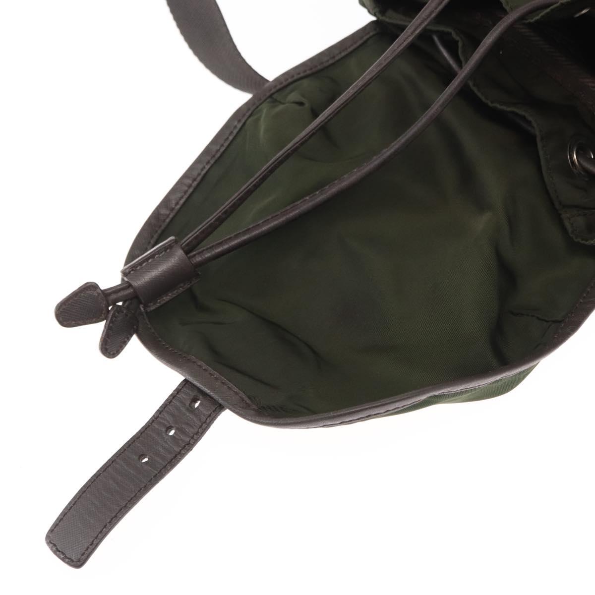 PRADA Backpack Nylon Khaki Silver Auth kk592