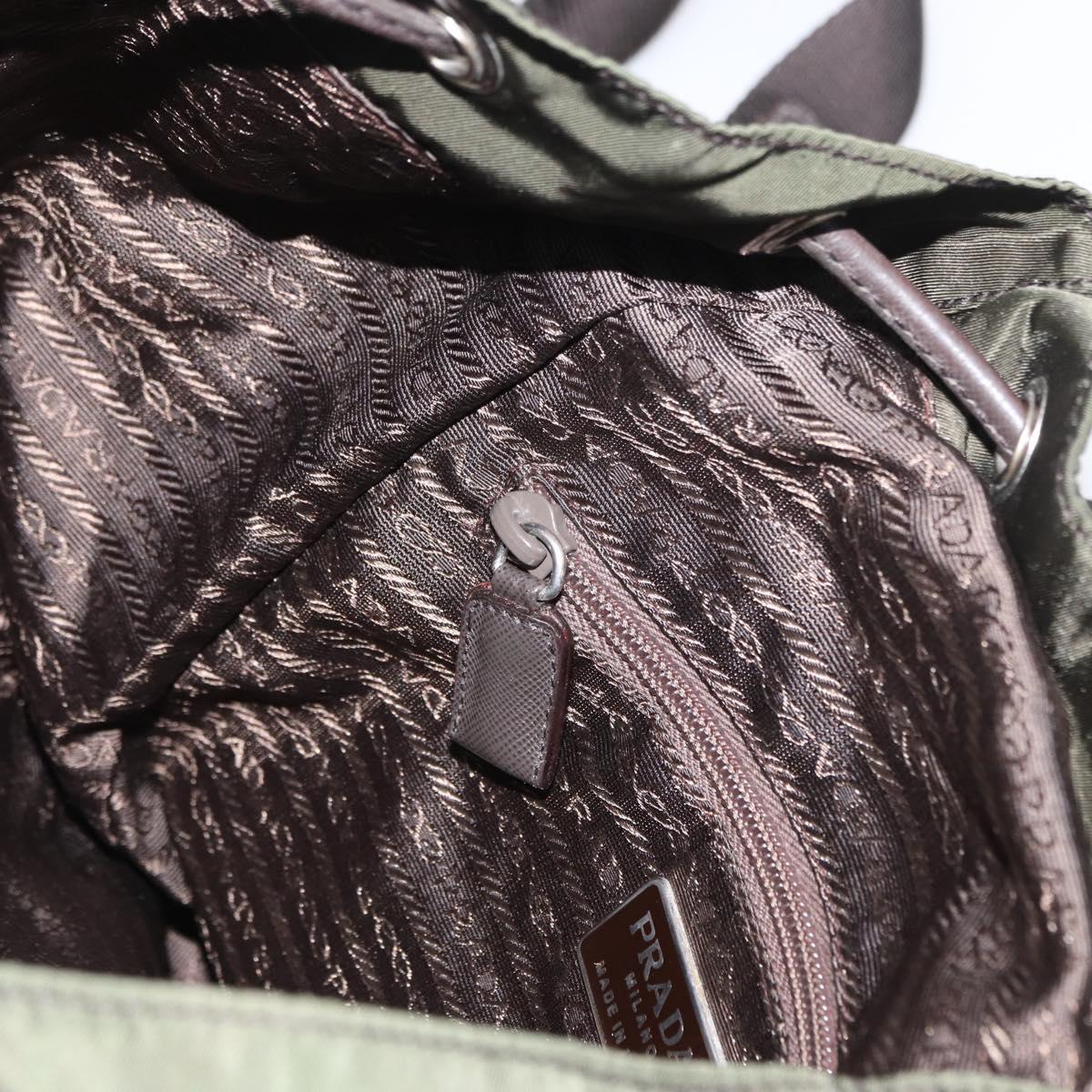 PRADA Backpack Nylon Khaki Silver Auth kk592