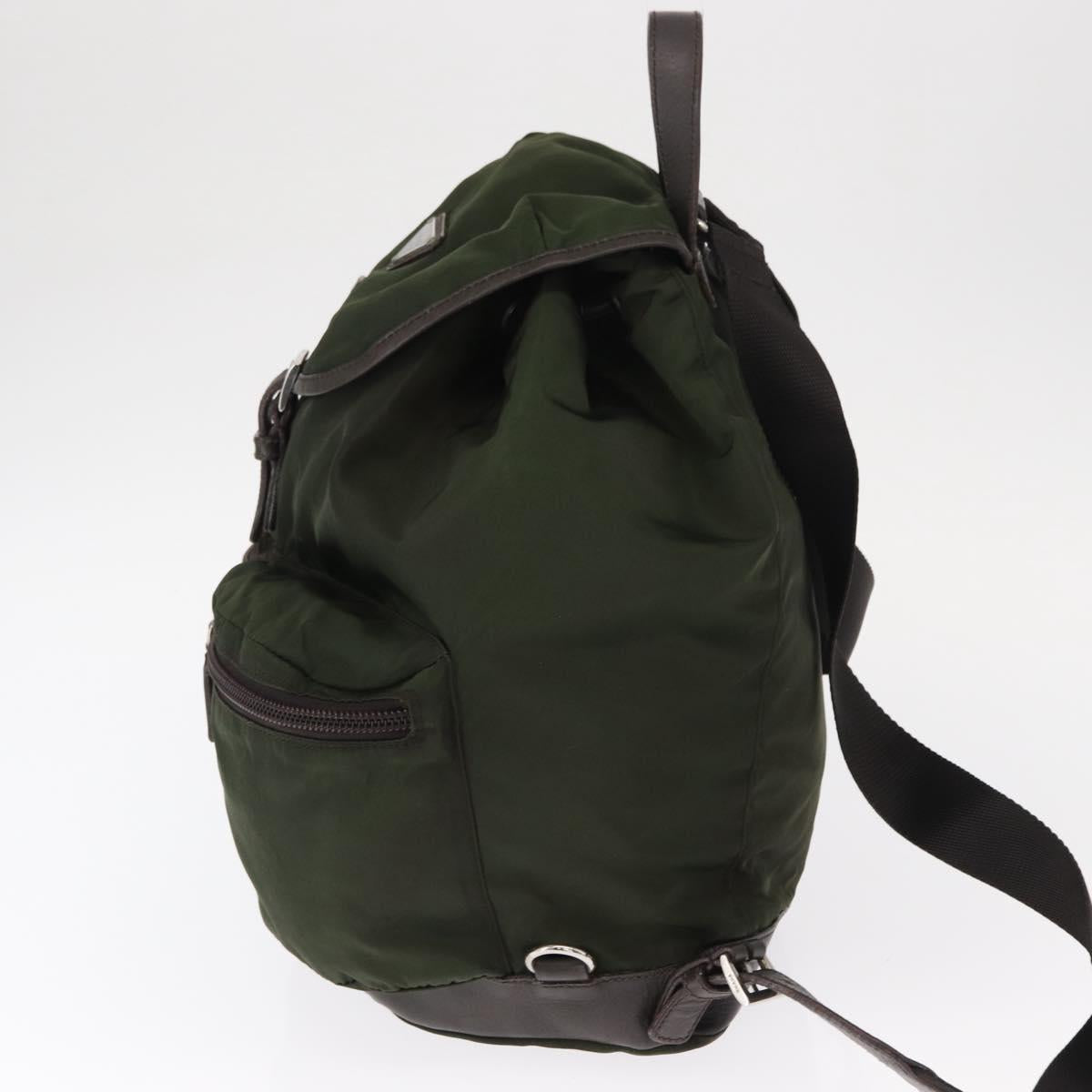 PRADA Backpack Nylon Khaki Silver Auth kk592