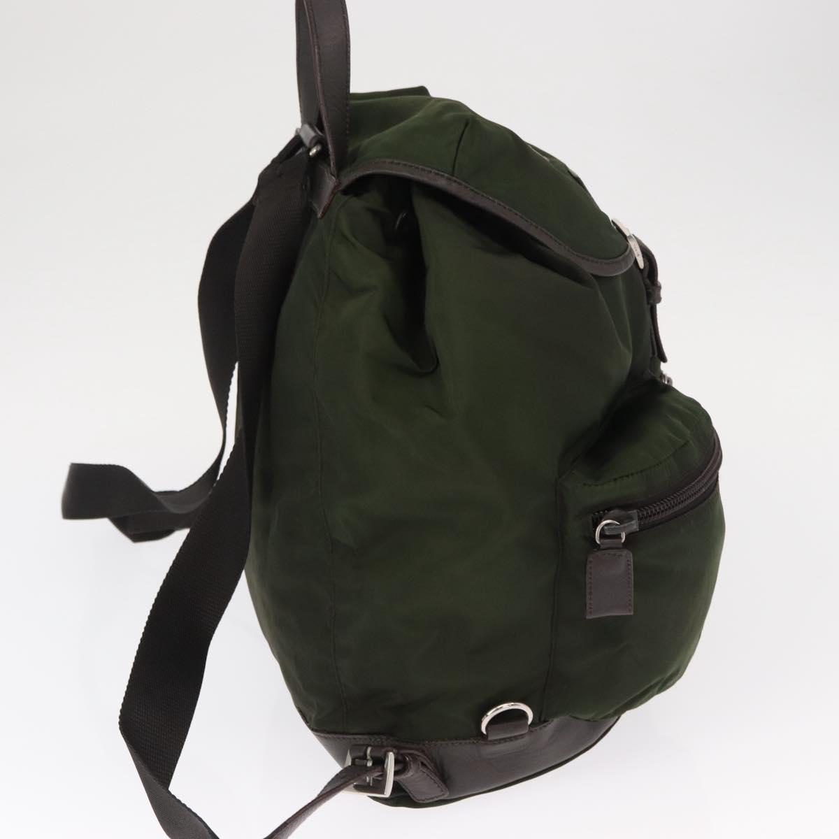PRADA Backpack Nylon Khaki Silver Auth kk592