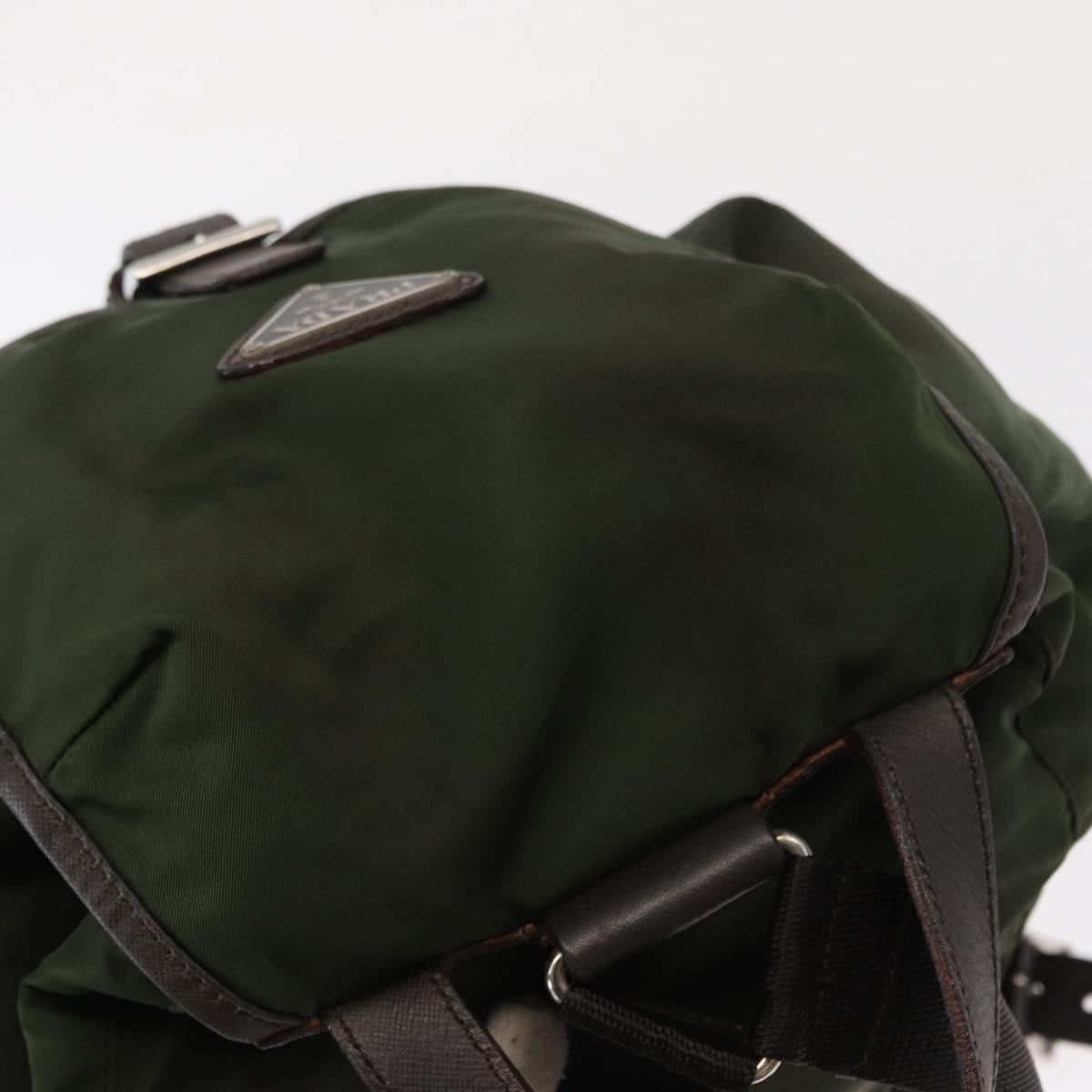 PRADA Backpack Nylon Khaki Silver Auth kk592