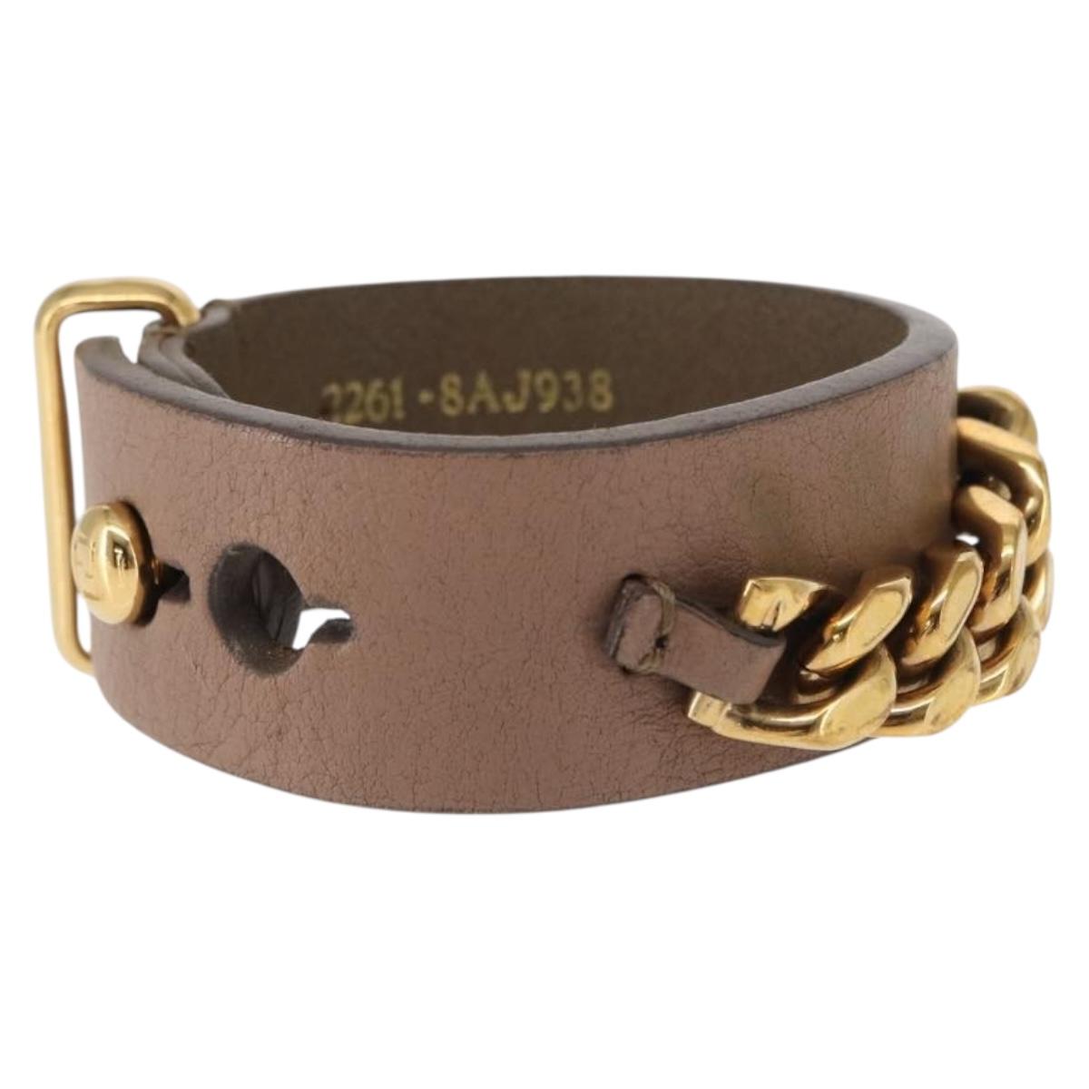 FENDI Bracelet Leather Beige Auth kk598