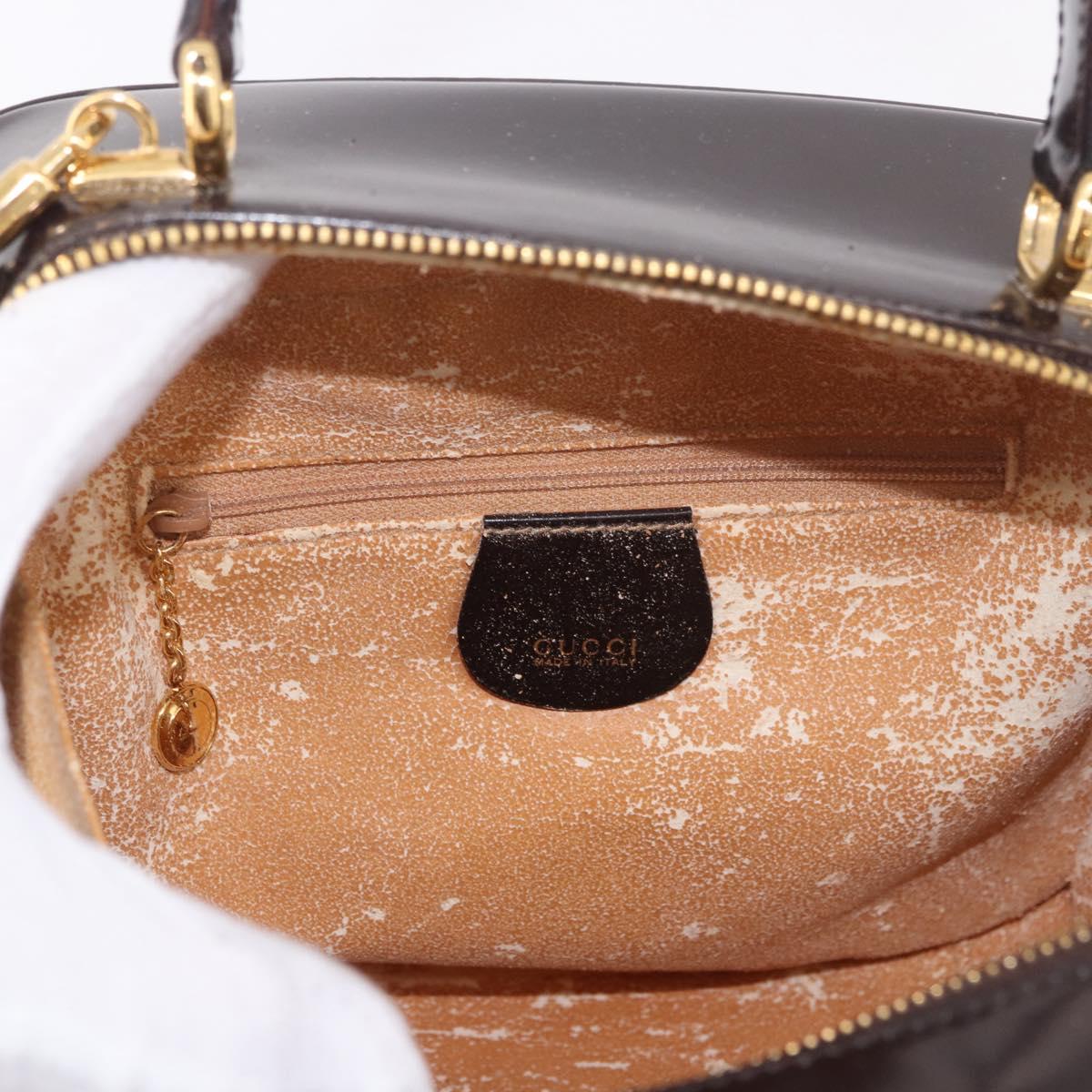 GUCCI Bamboo Vanity Hand Bag Patent 2way Black Gold 000 3270 0323 Auth kk600