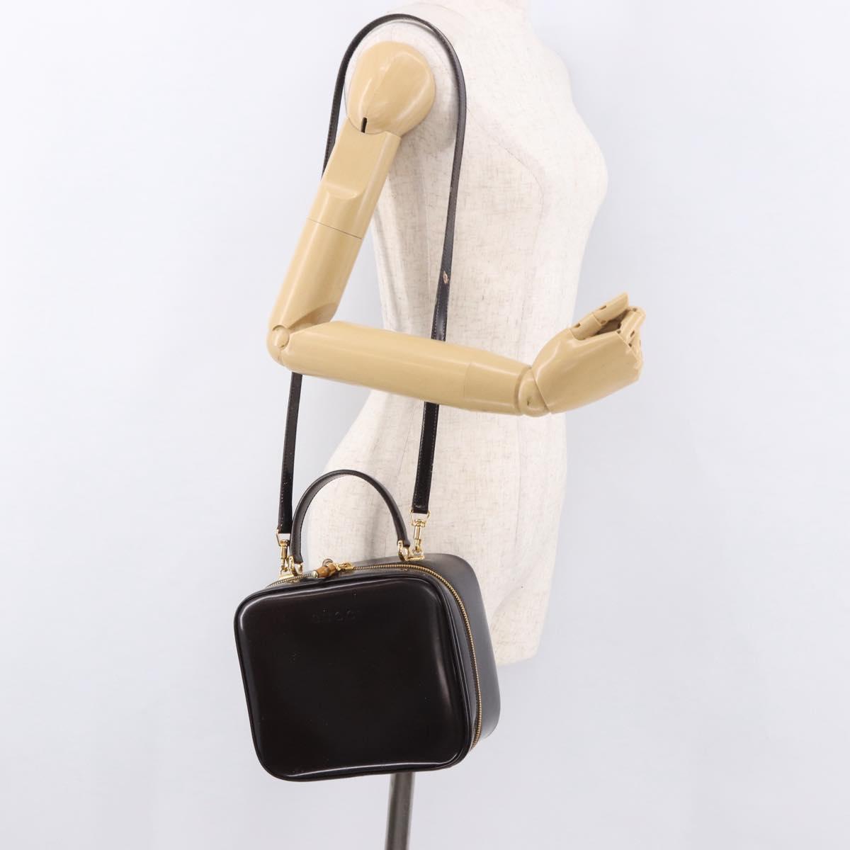 GUCCI Bamboo Vanity Hand Bag Patent 2way Black Gold 000 3270 0323 Auth kk600