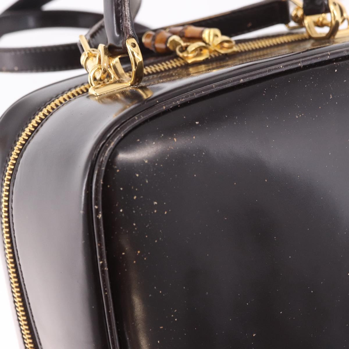GUCCI Bamboo Vanity Hand Bag Patent 2way Black Gold 000 3270 0323 Auth kk600