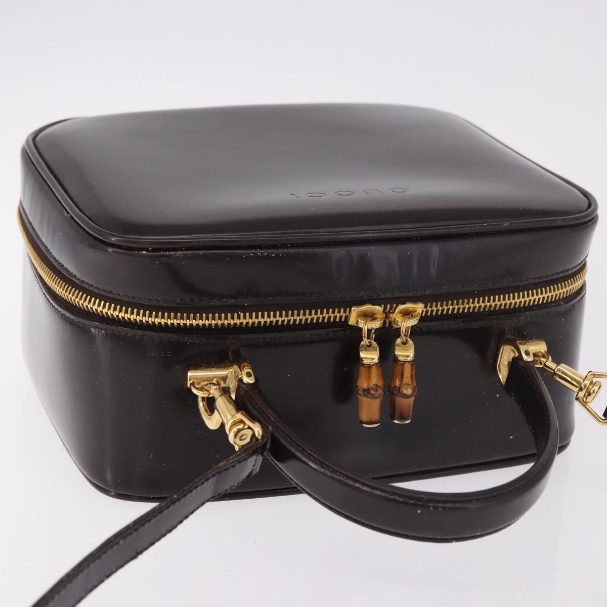 GUCCI Bamboo Vanity Hand Bag Patent 2way Black Gold 000 3270 0323 Auth kk600