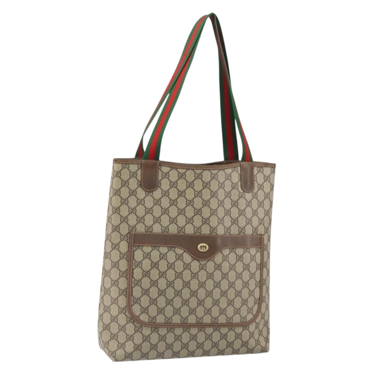 GUCCI GG Supreme Web Sherry Line Tote Bag PVC Beige Gold 89 02 003 Auth kk601