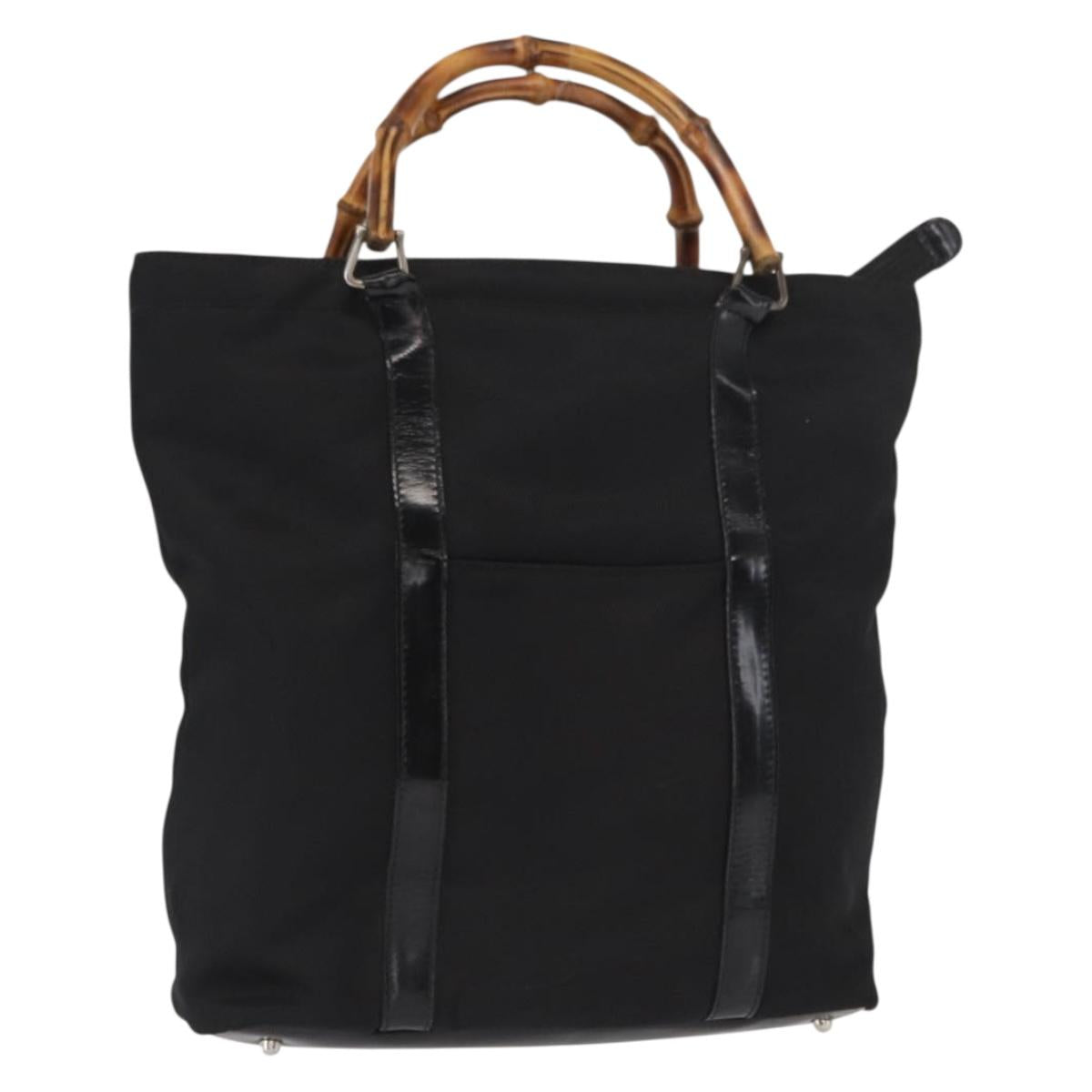 GUCCI Bamboo Hand Bag Nylon Black Silver 000 1998 0508 Auth kk602