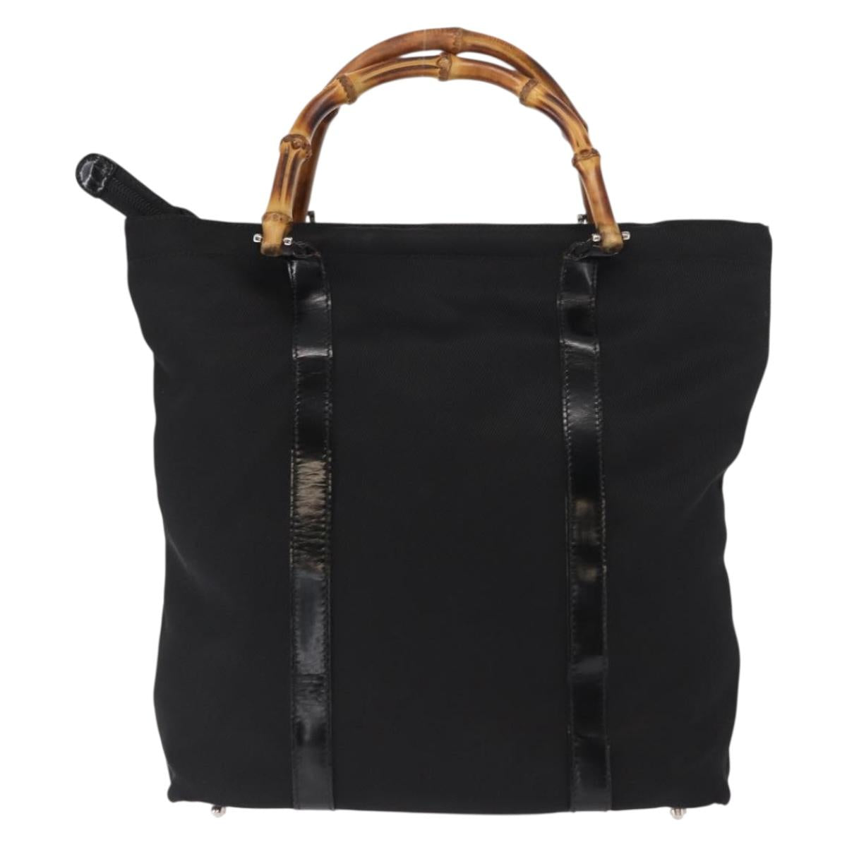 GUCCI Bamboo Hand Bag Nylon Black Silver 000 1998 0508 Auth kk602