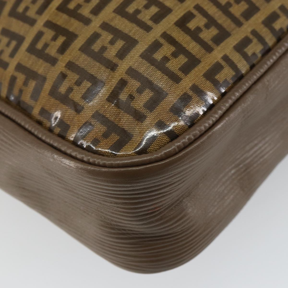 FENDI Zucchino Canvas Shoulder Bag Brown Auth kk603