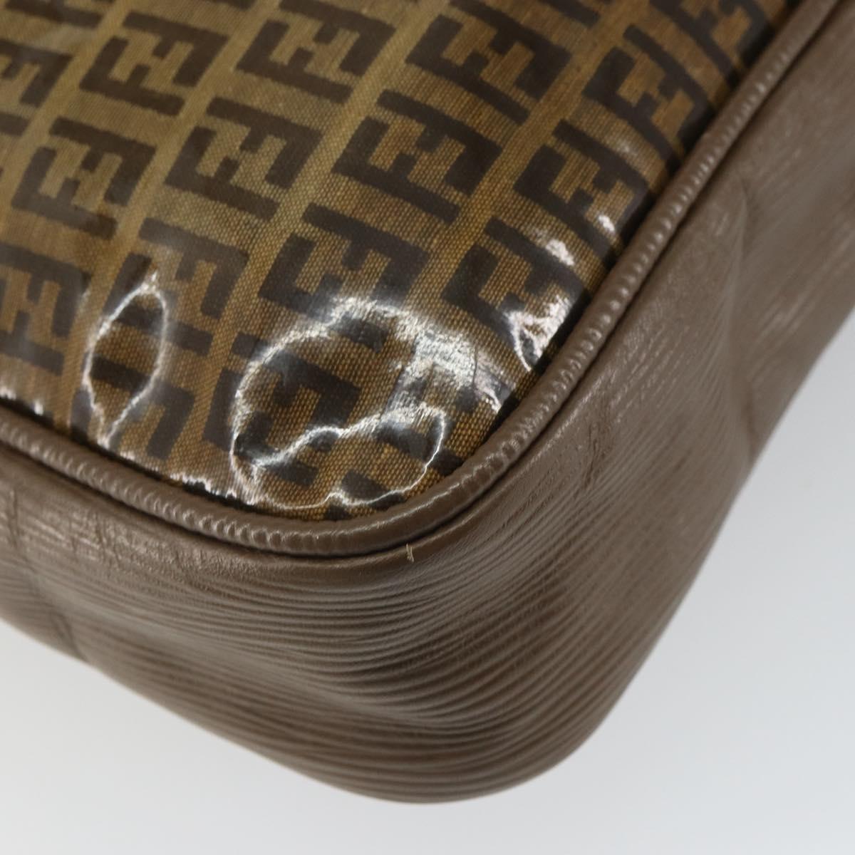 FENDI Zucchino Canvas Shoulder Bag Brown Auth kk603