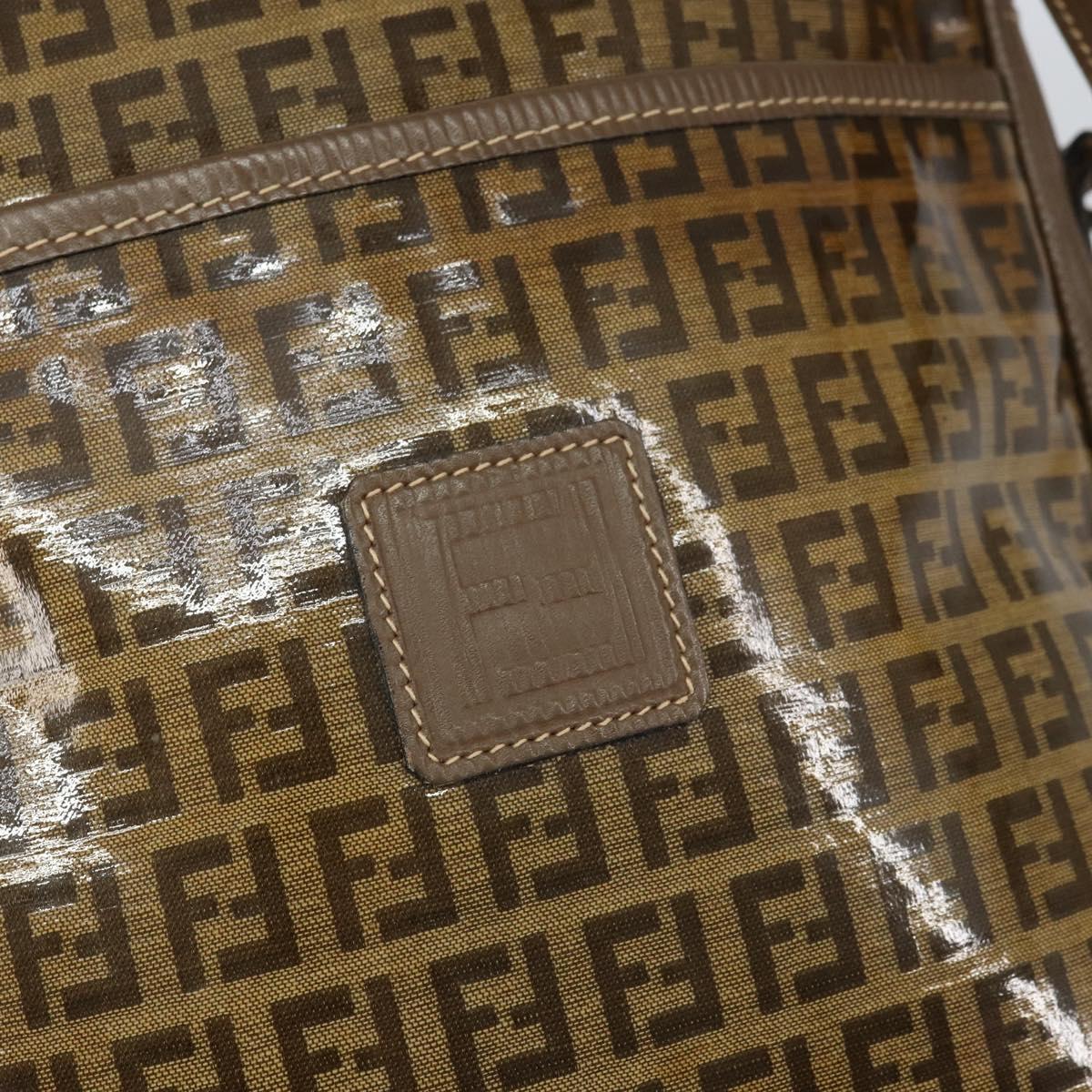 FENDI Zucchino Canvas Shoulder Bag Brown Auth kk603