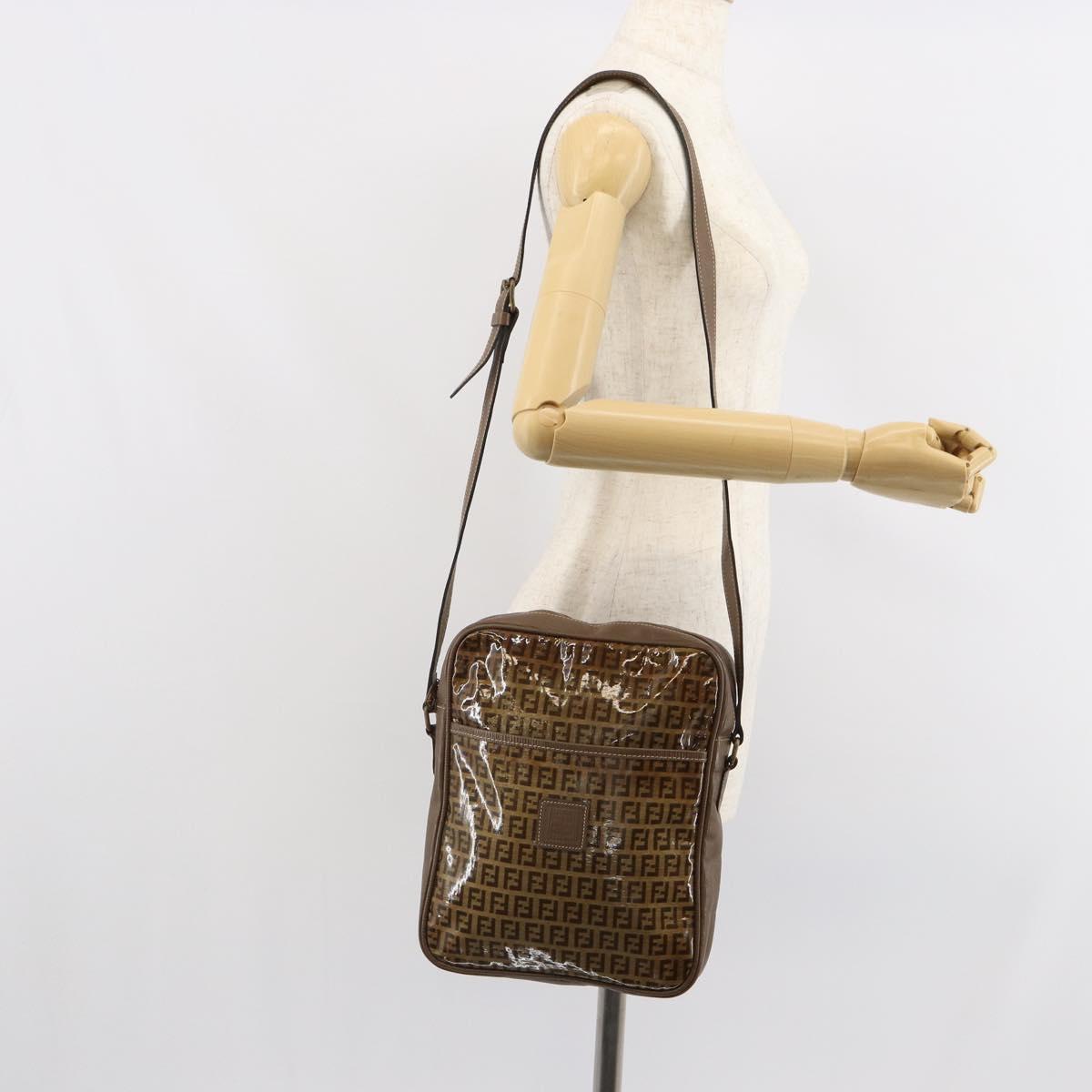 FENDI Zucchino Canvas Shoulder Bag Brown Auth kk603