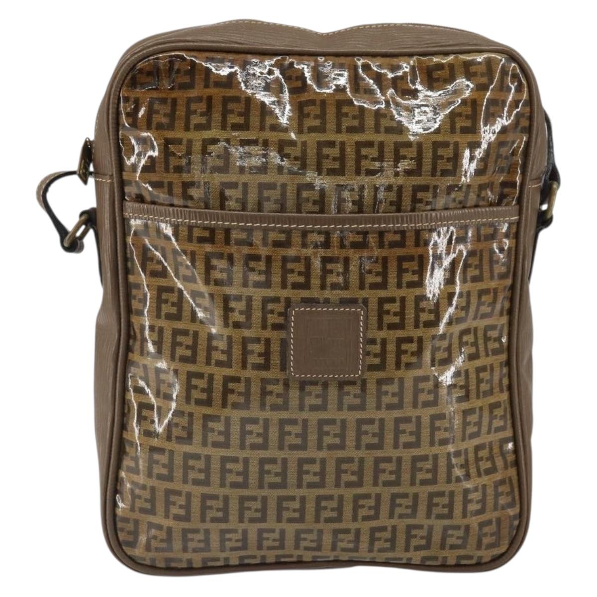 FENDI Zucchino Canvas Shoulder Bag Brown Auth kk603