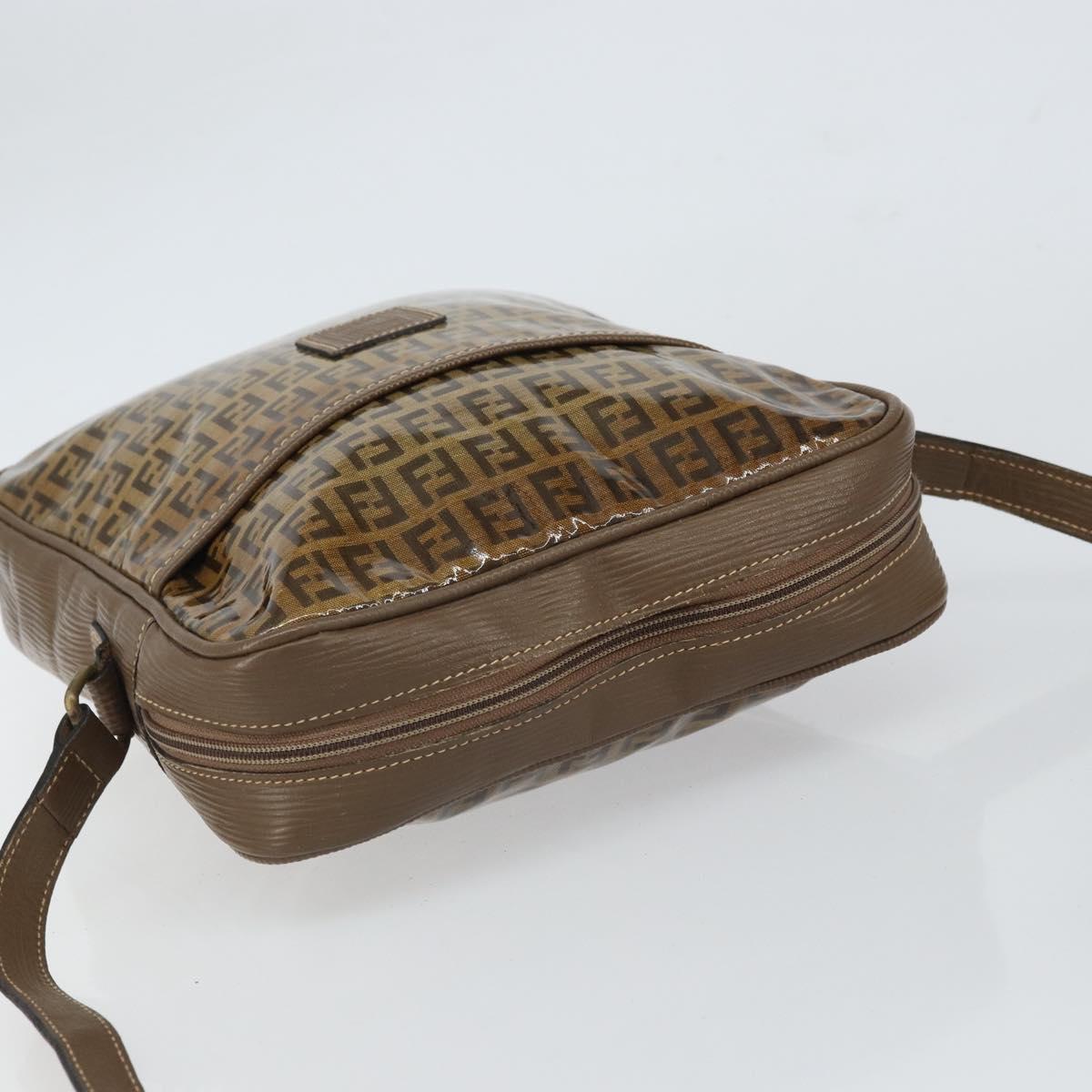 FENDI Zucchino Canvas Shoulder Bag Brown Auth kk603