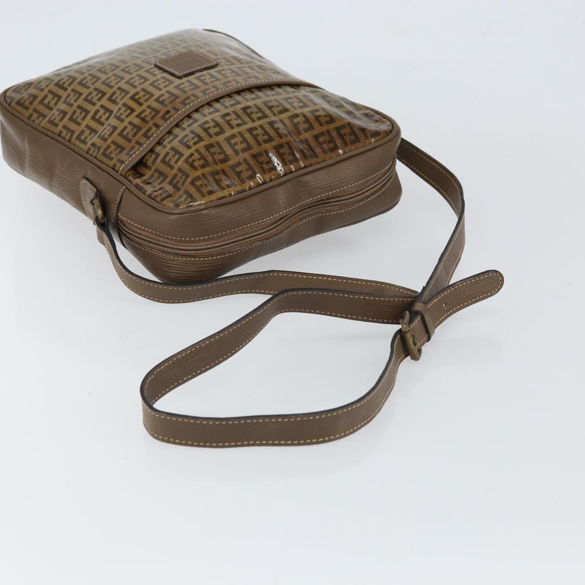 FENDI Zucchino Canvas Shoulder Bag Brown Auth kk603