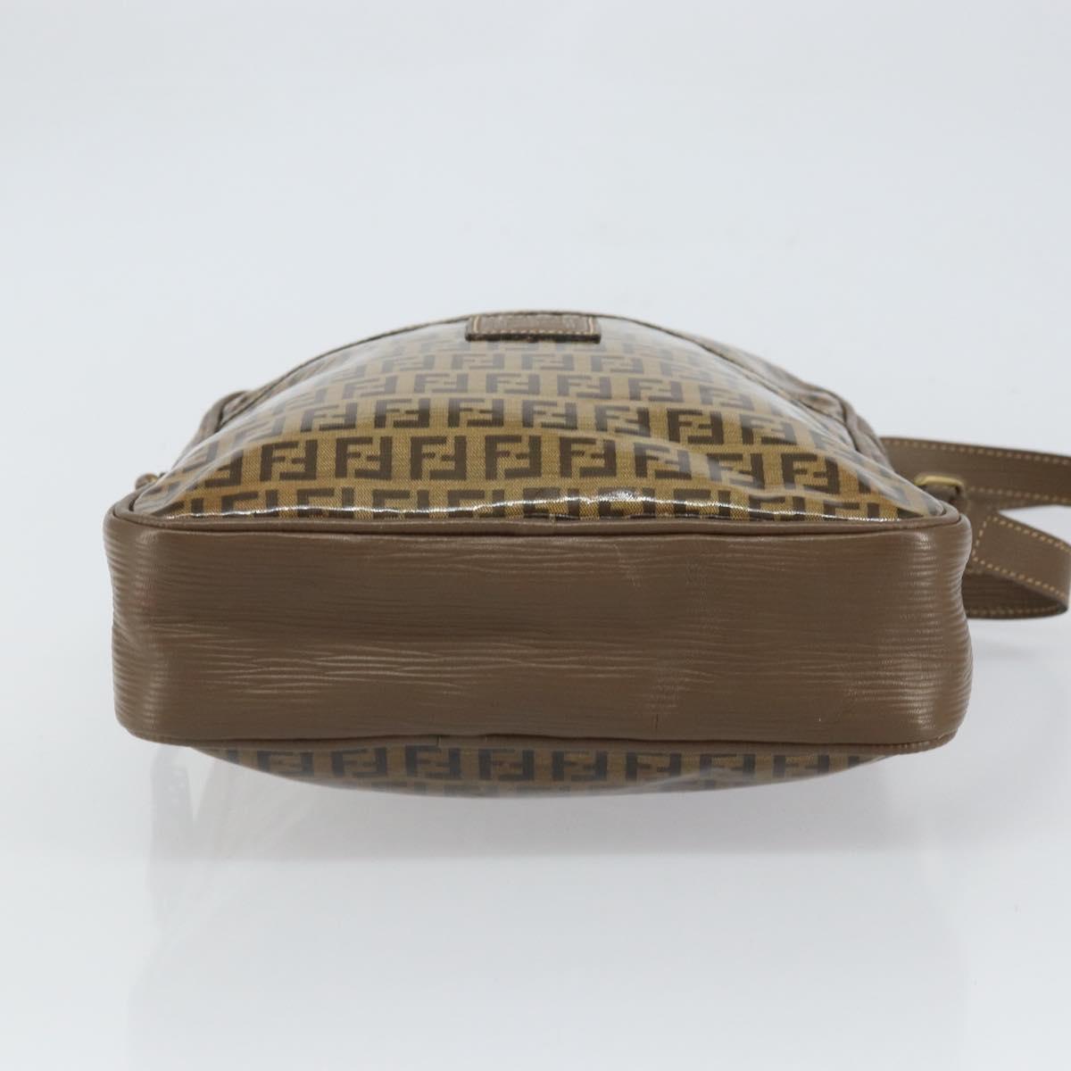 FENDI Zucchino Canvas Shoulder Bag Brown Auth kk603