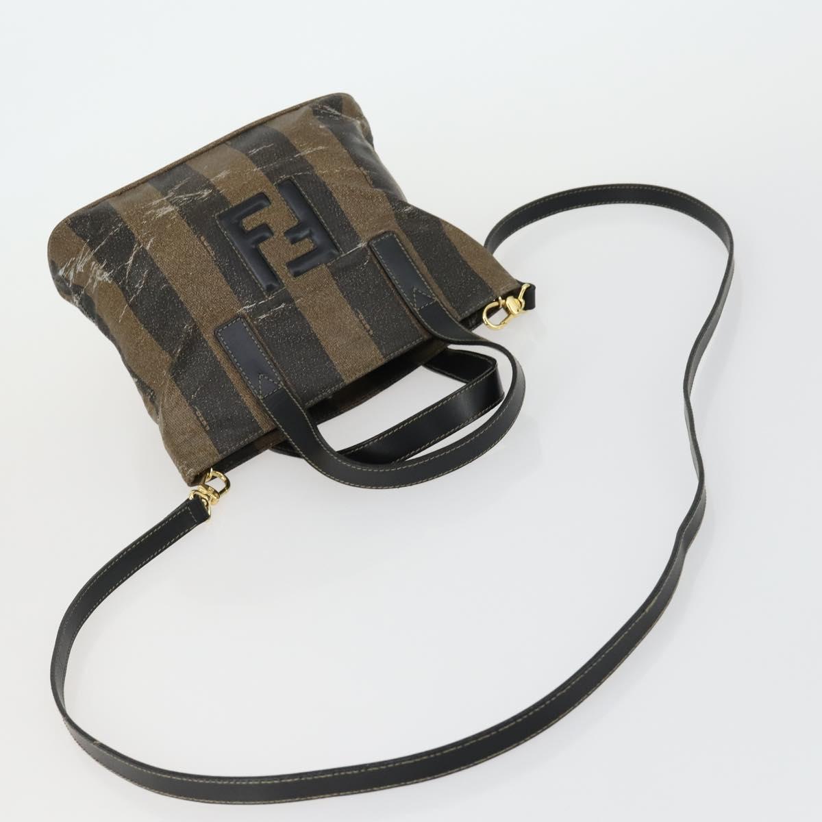 FENDI Pecan Canvas Hand Bag 2way Black Brown Auth kk604