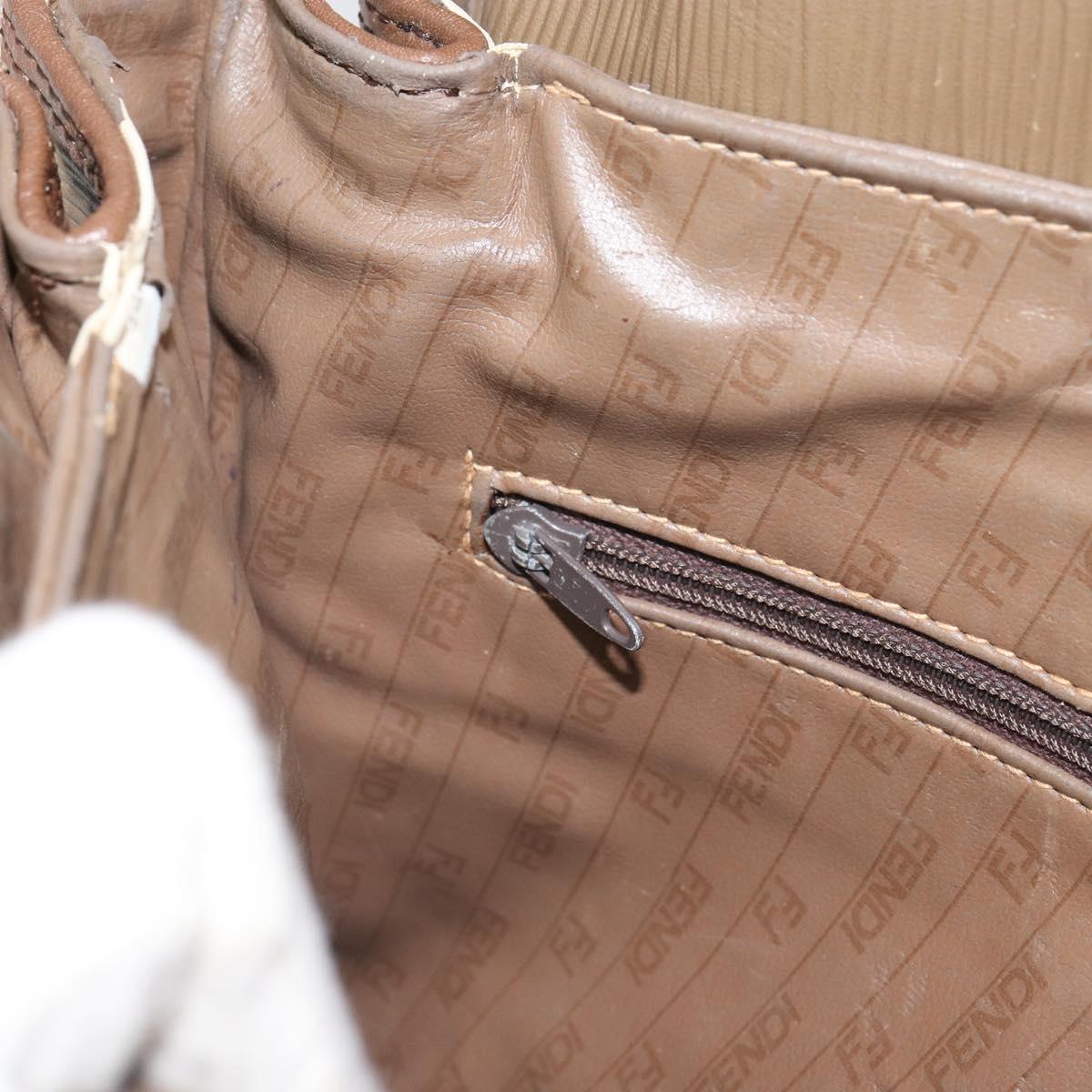 FENDI Zucchino Canvas Shoulder Bag Brown Auth kk605