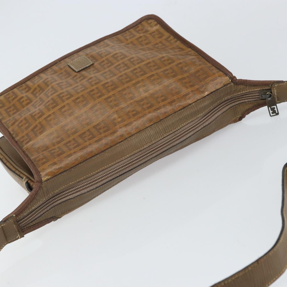 FENDI Zucchino Canvas Shoulder Bag Brown Auth kk605