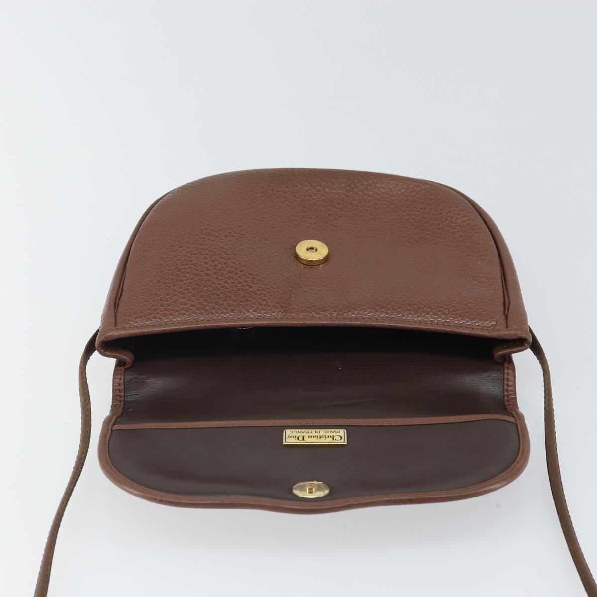 Christian Dior Shoulder Bag Leather Brown Gold Auth kk606