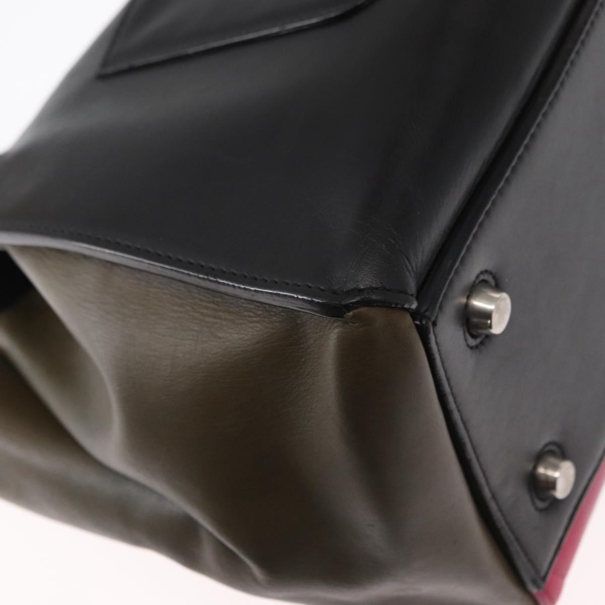 CELINE Edge Small Hand Bag Leather Pink Black khaki Auth kk608