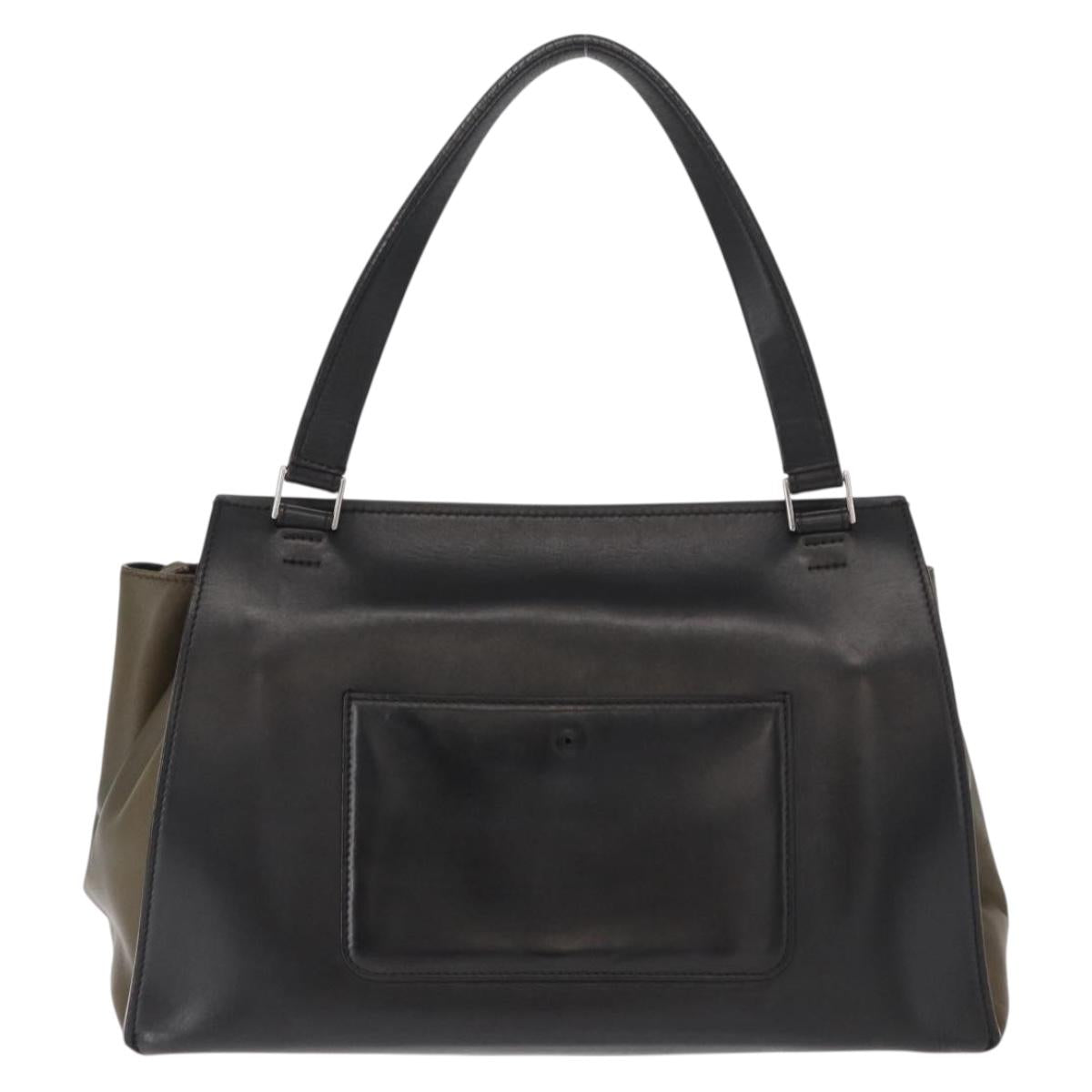 CELINE Edge Small Hand Bag Leather Pink Black khaki Auth kk608
