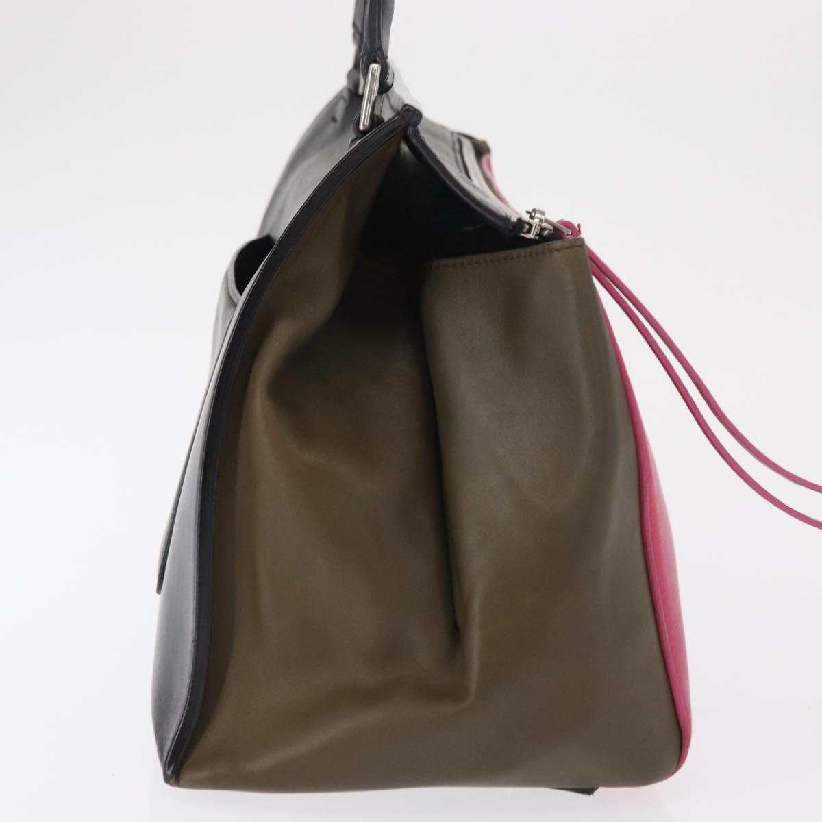 CELINE Edge Small Hand Bag Leather Pink Black khaki Auth kk608
