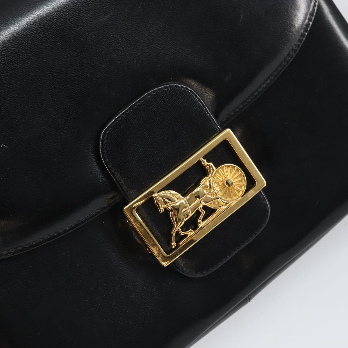 CELINE Horse Carriage Shoulder Bag Leather Black Gold Auth kk609